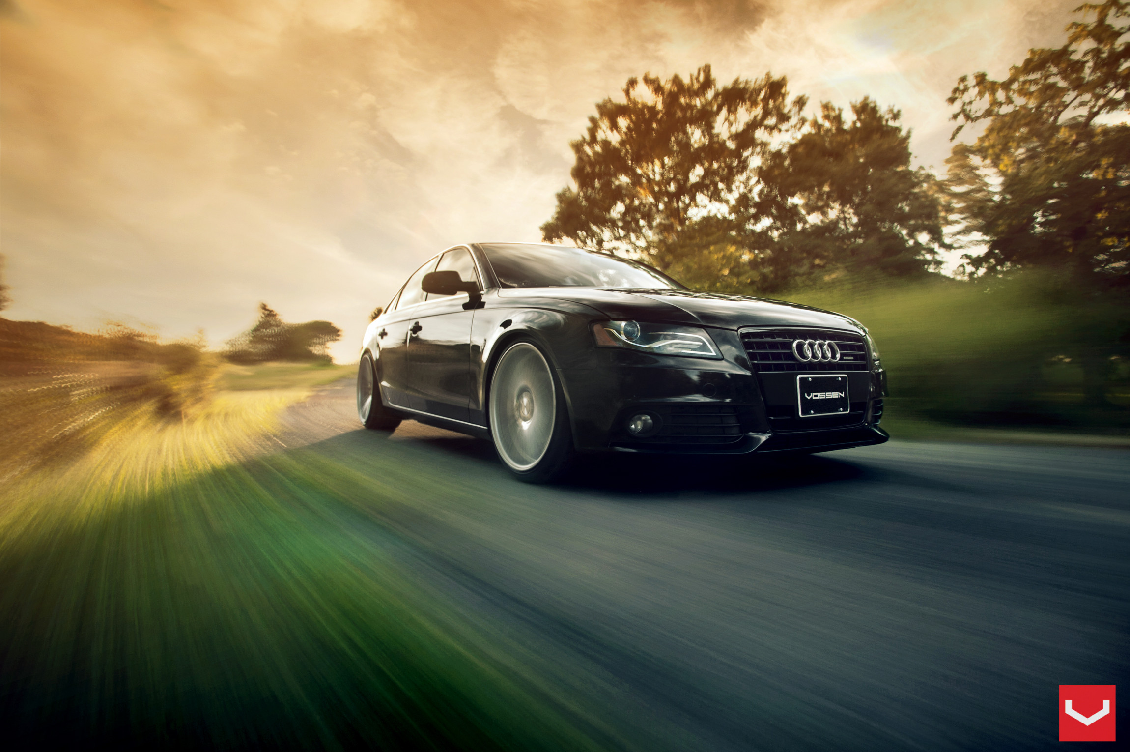 Audi A4 with Blacked Out Custom Front Bumper Cover - Photo by Vossen