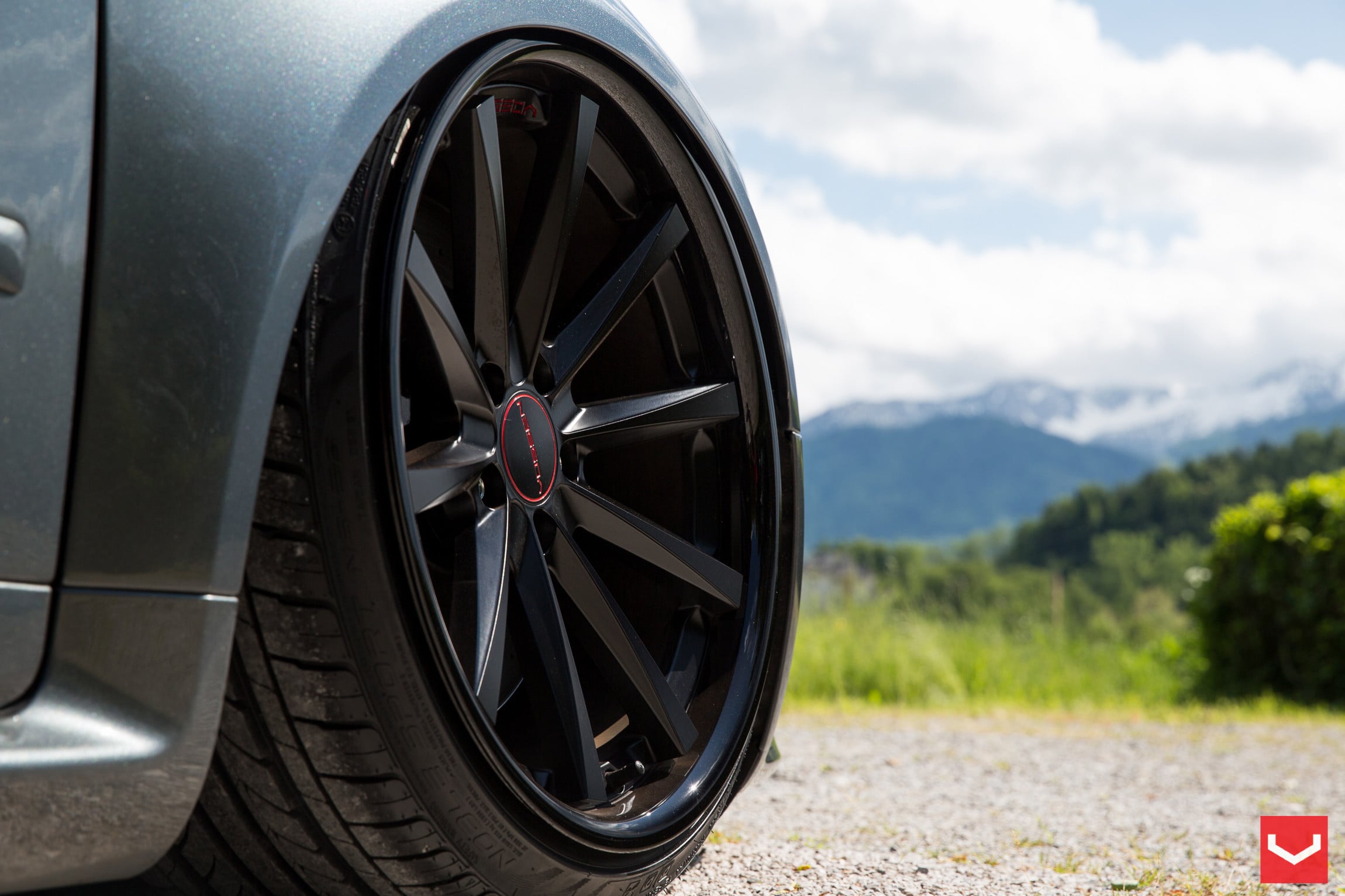 Black Vossen Rims with Red Emblem on Audi A4 - Photo by Vossen