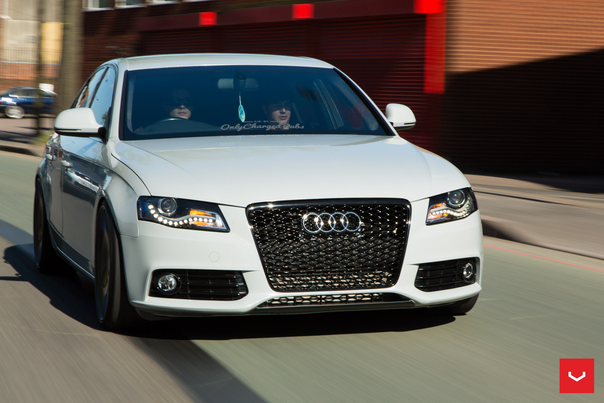 White Audi A4 with Custom Black Grille - Photo by Vossen