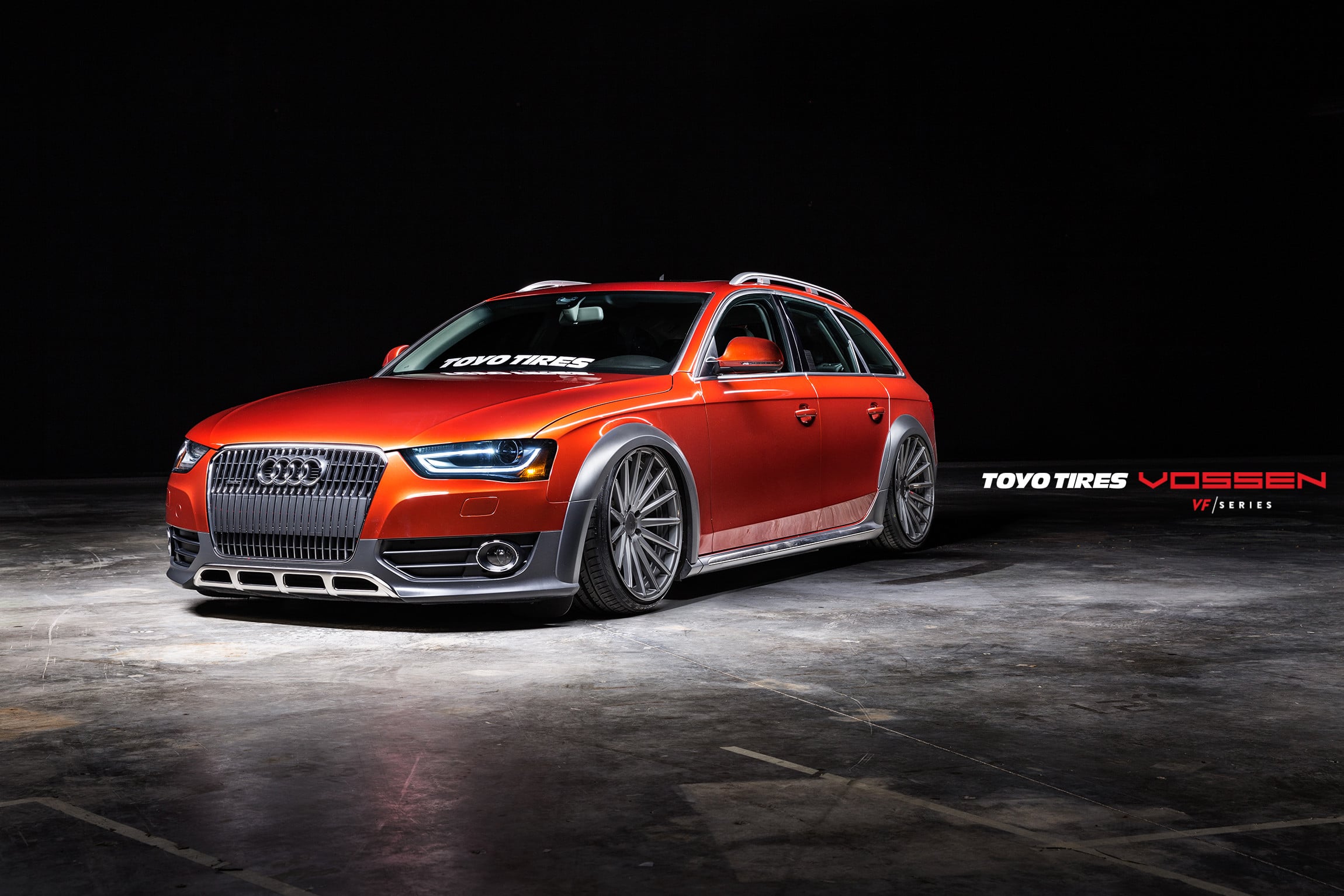 Orange Audi A4 with Custom Fender Flares - Photo by Vossen
