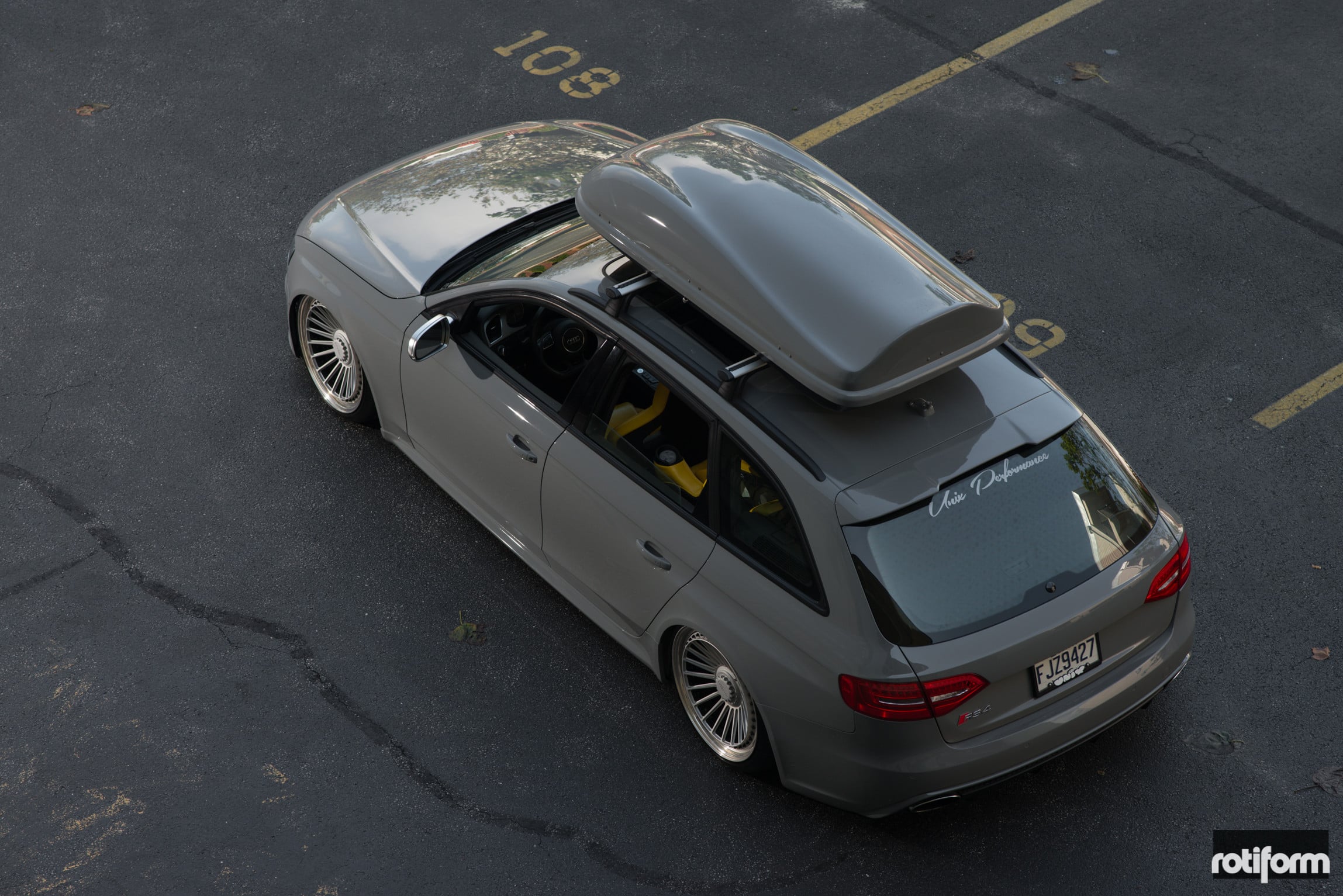 Gray Audi A4 with Custom Painted Roof Rack - Photo by Rotiform