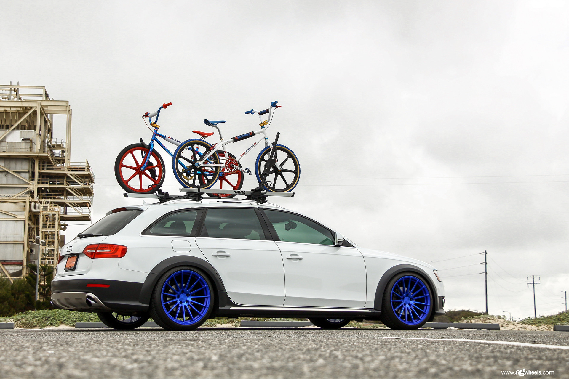 Thule Bike Rack System on White Audi A4 - Photo by Avant Garde Wheels