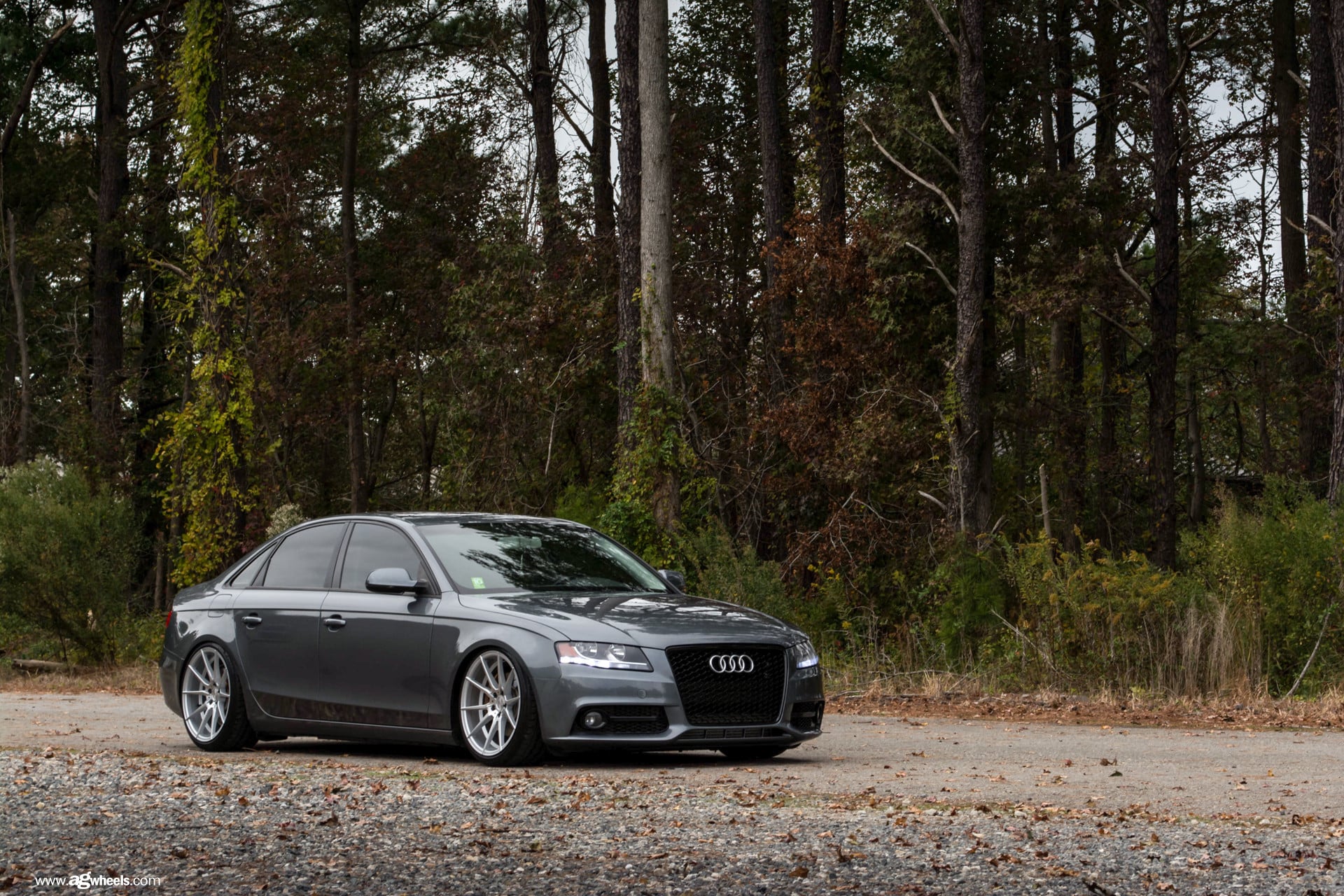 Gray Audi A4 with Aftermarket Headlights - Photo by Avant Garde Wheels