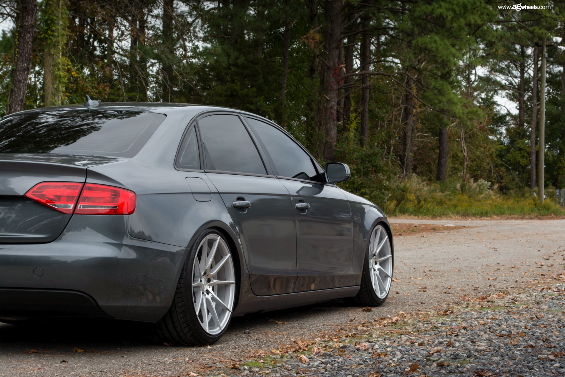 Red LED Taillights on Gray Audi A4 - Photo by Avant Garde Wheels