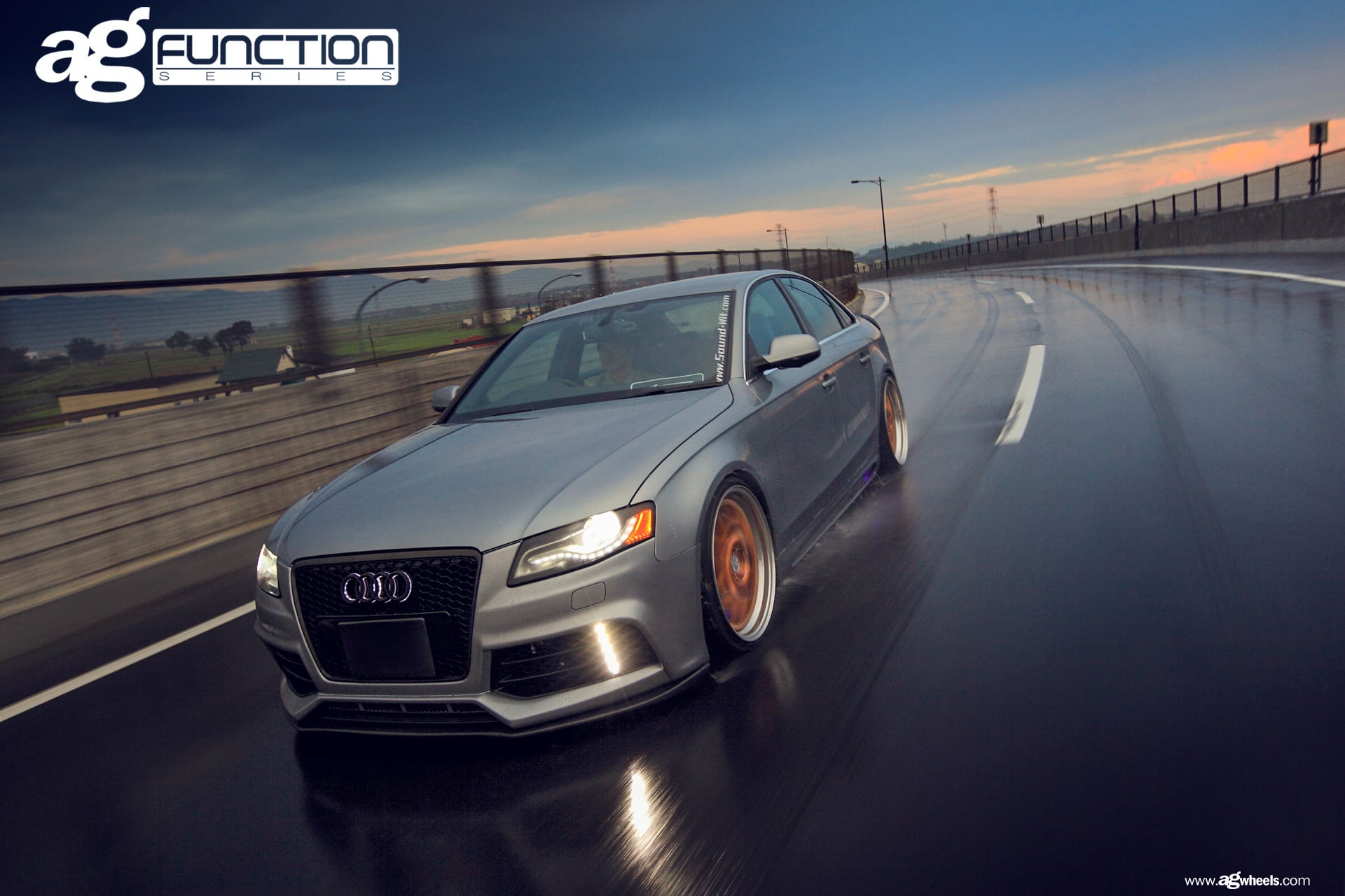 Custom Front Bumper on Gray Lowered Audi A4 - Photo by Avant Garde Wheels
