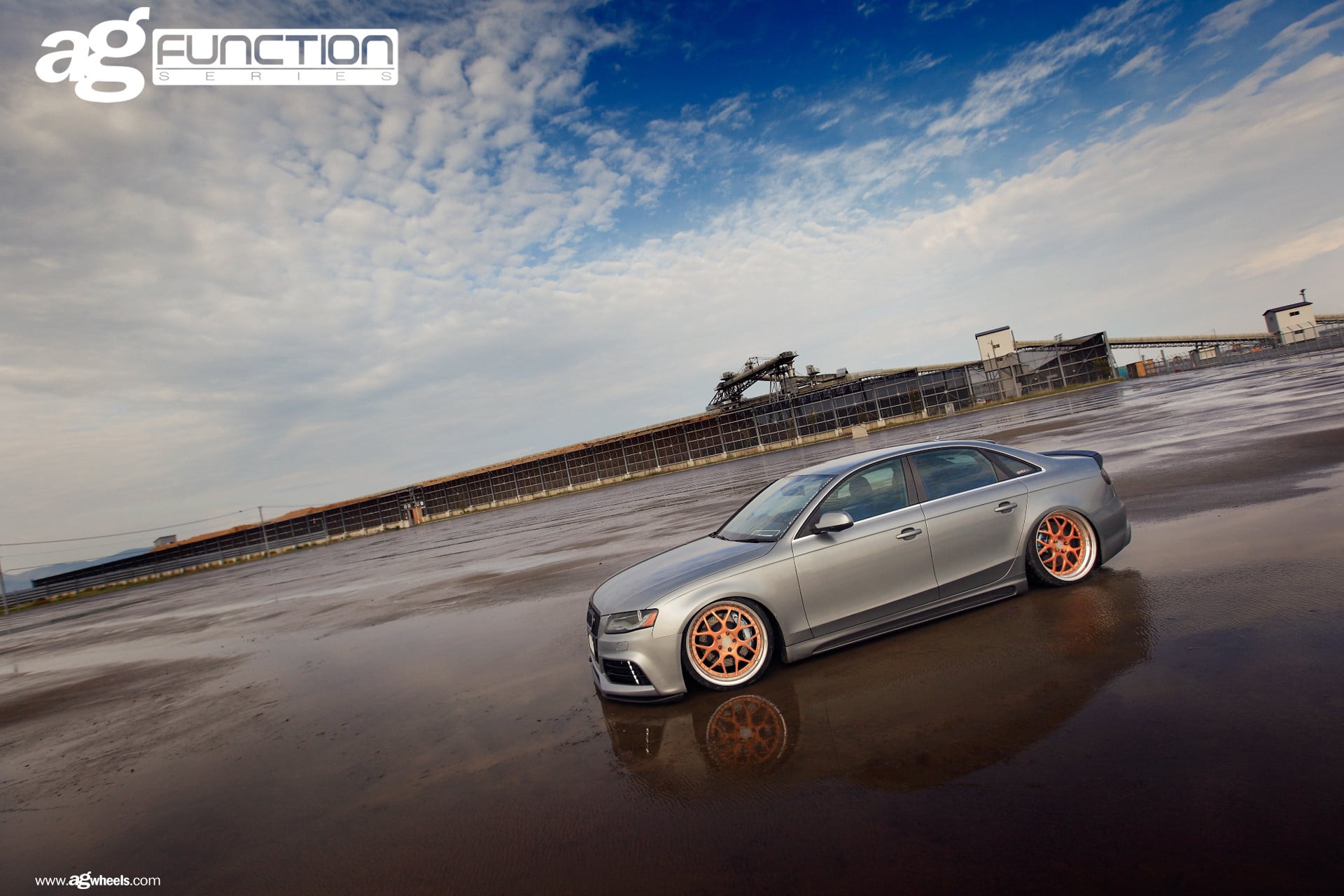 Gray Lowered Audi A4 with Gold Avant Garde Rims - Photo by Avant Garde Wheels