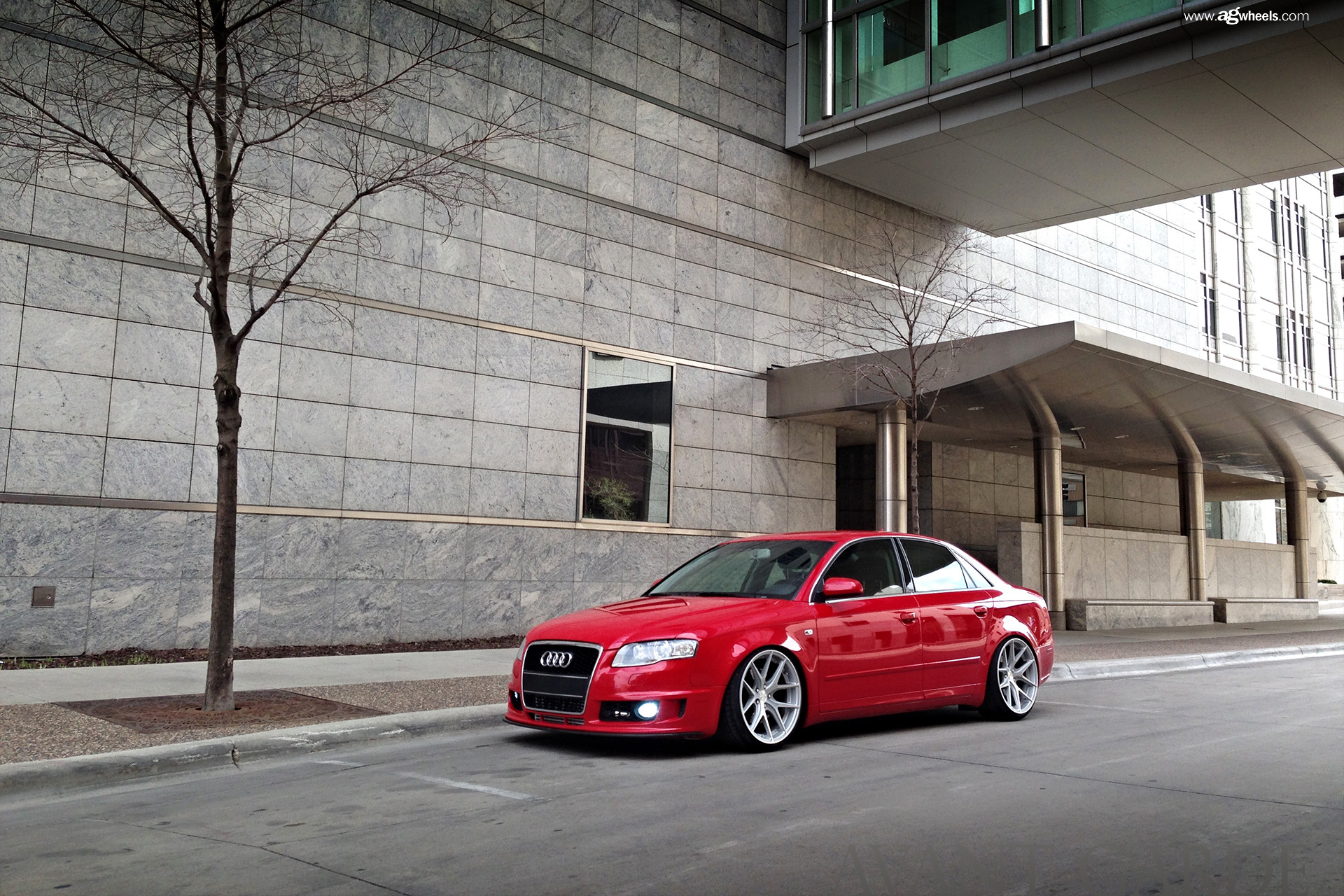 Front Bumper with Fog Lights on Red Audi A4 - Photo by Avant Garde Wheels