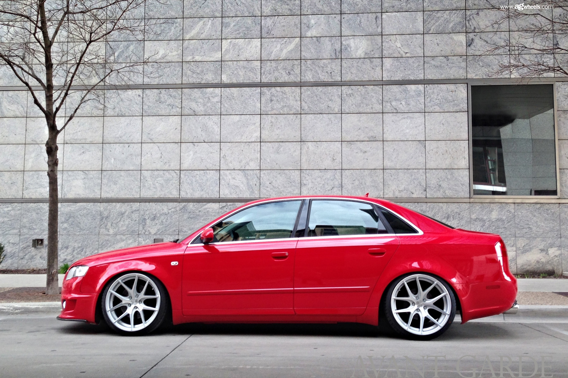 Red Audi A4 with Polished Avant Garde Wheels - Photo by Avant Garde Wheels