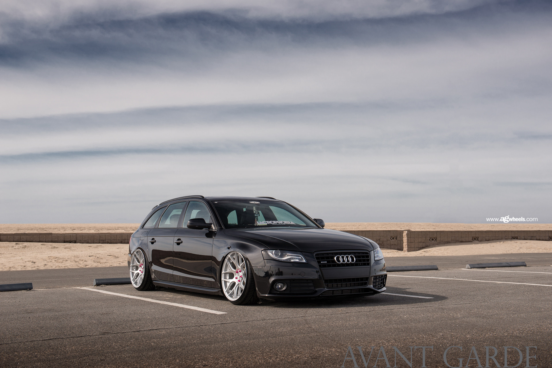 Front Bumper with Fog Lights on Black Audi A4 - Photo by Avant Garde Wheels