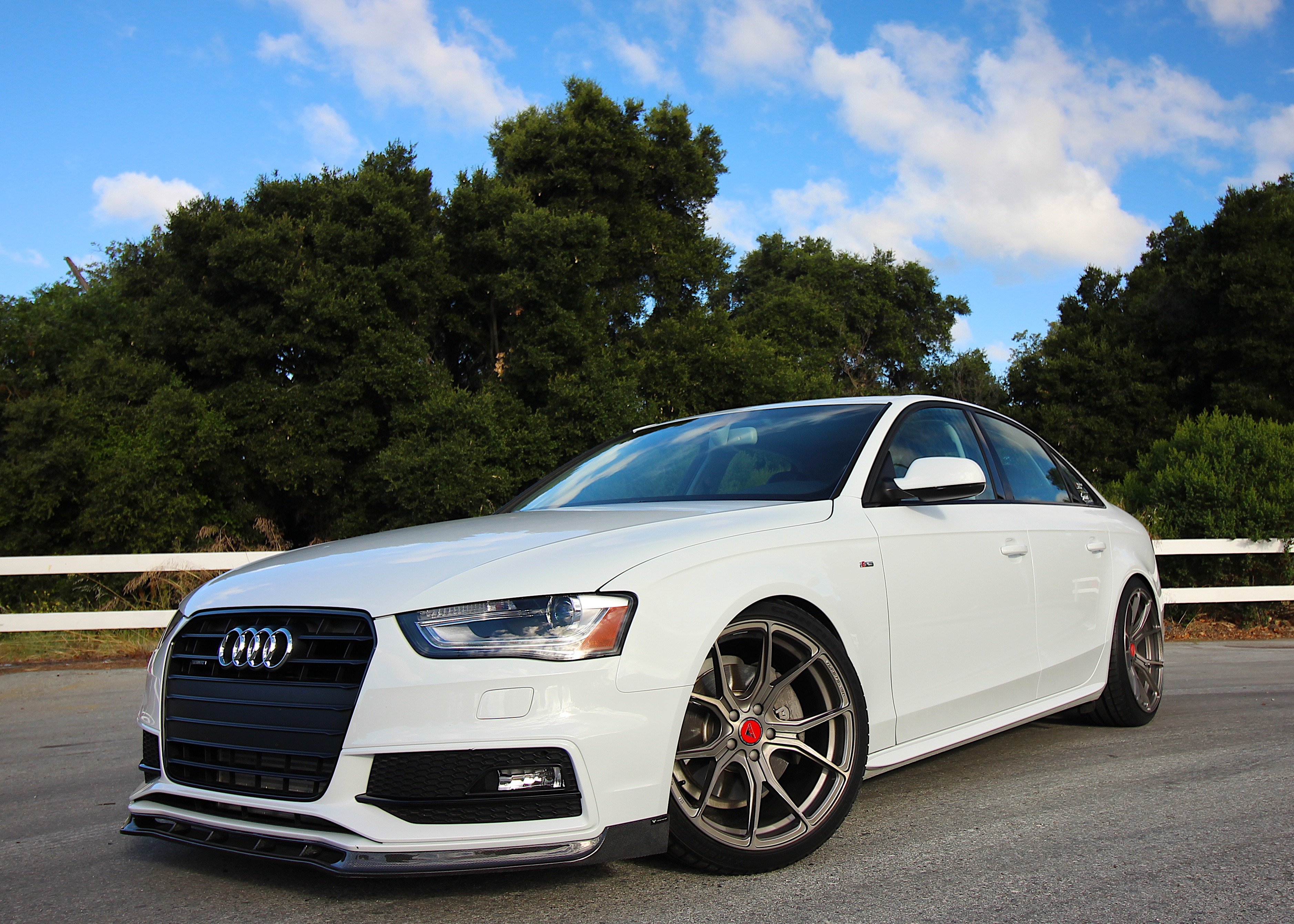 Custom Front Lip Spoiler on White Audi A4 - Photo by Vossen