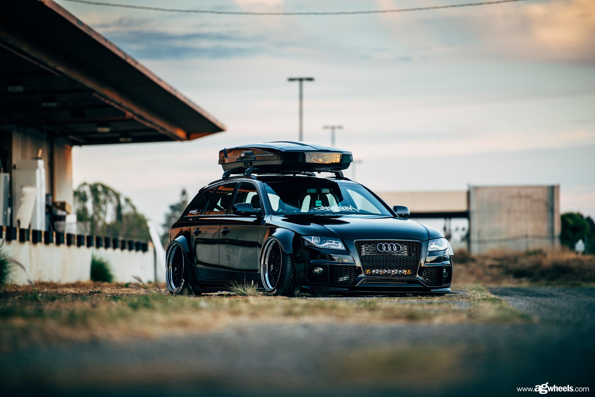 Thule Roof Rack on Black Stanced Audi A4 - Photo by Avant Garde Wheels