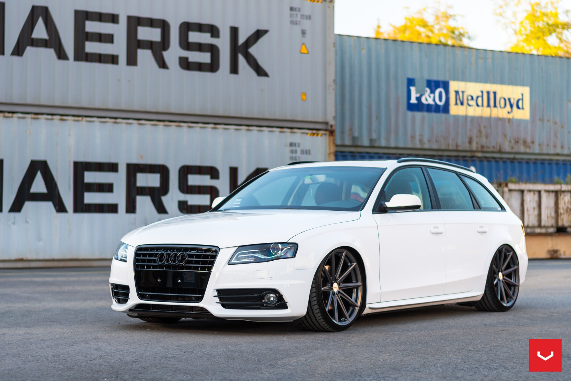 Custom LED Fog Lights on White Audi A4 - Photo by Vossen