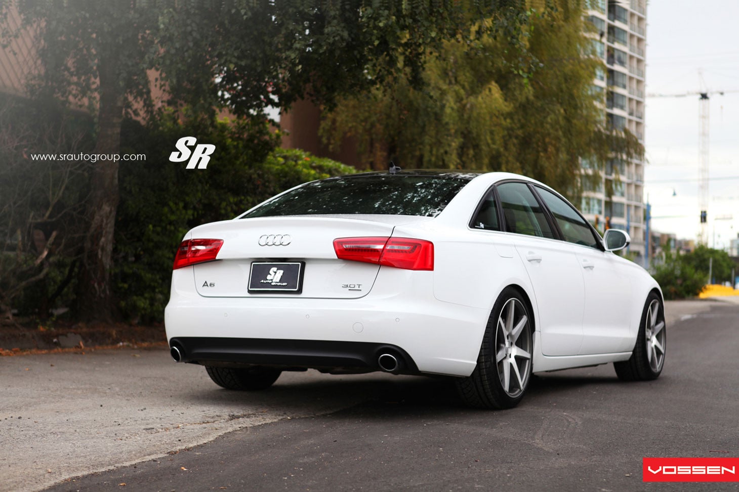 Aftermarket Rear Bumper Cover on White Audi A6 - Photo by Vossen