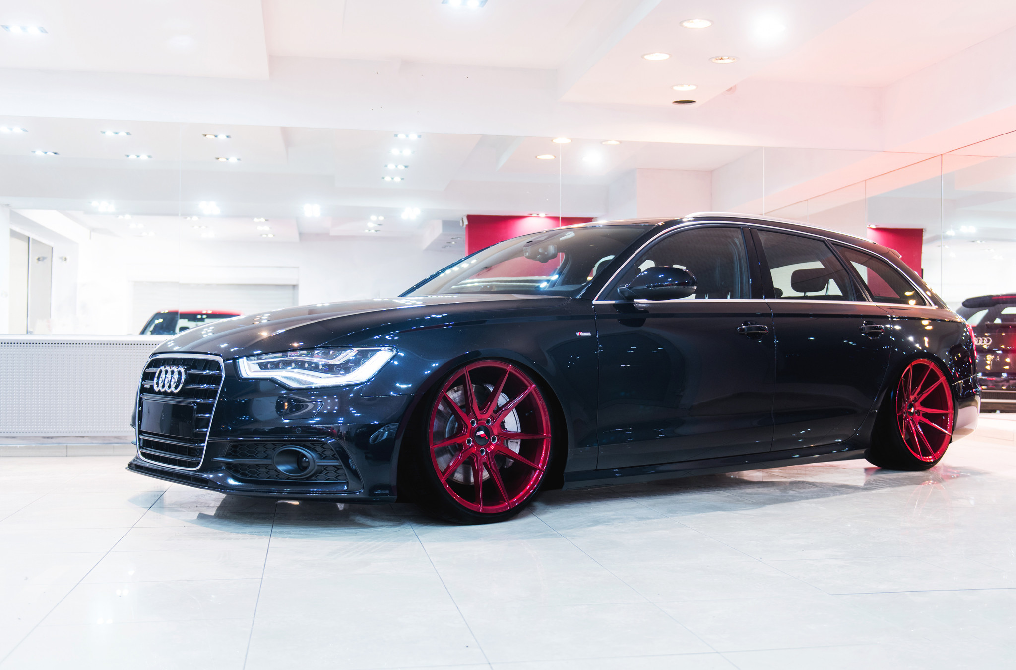 Custom Red JR Wheels on Black Audi A6 - Photo by JR Wheels