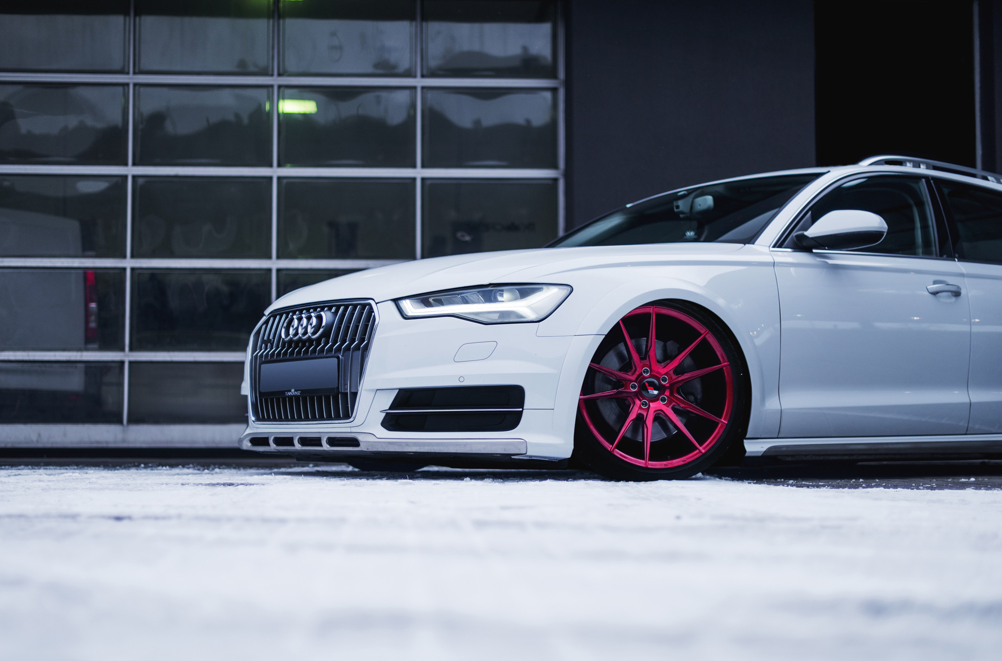 White Audi A6 with Custom DRL-Bar Headlights - Photo by JR Wheels