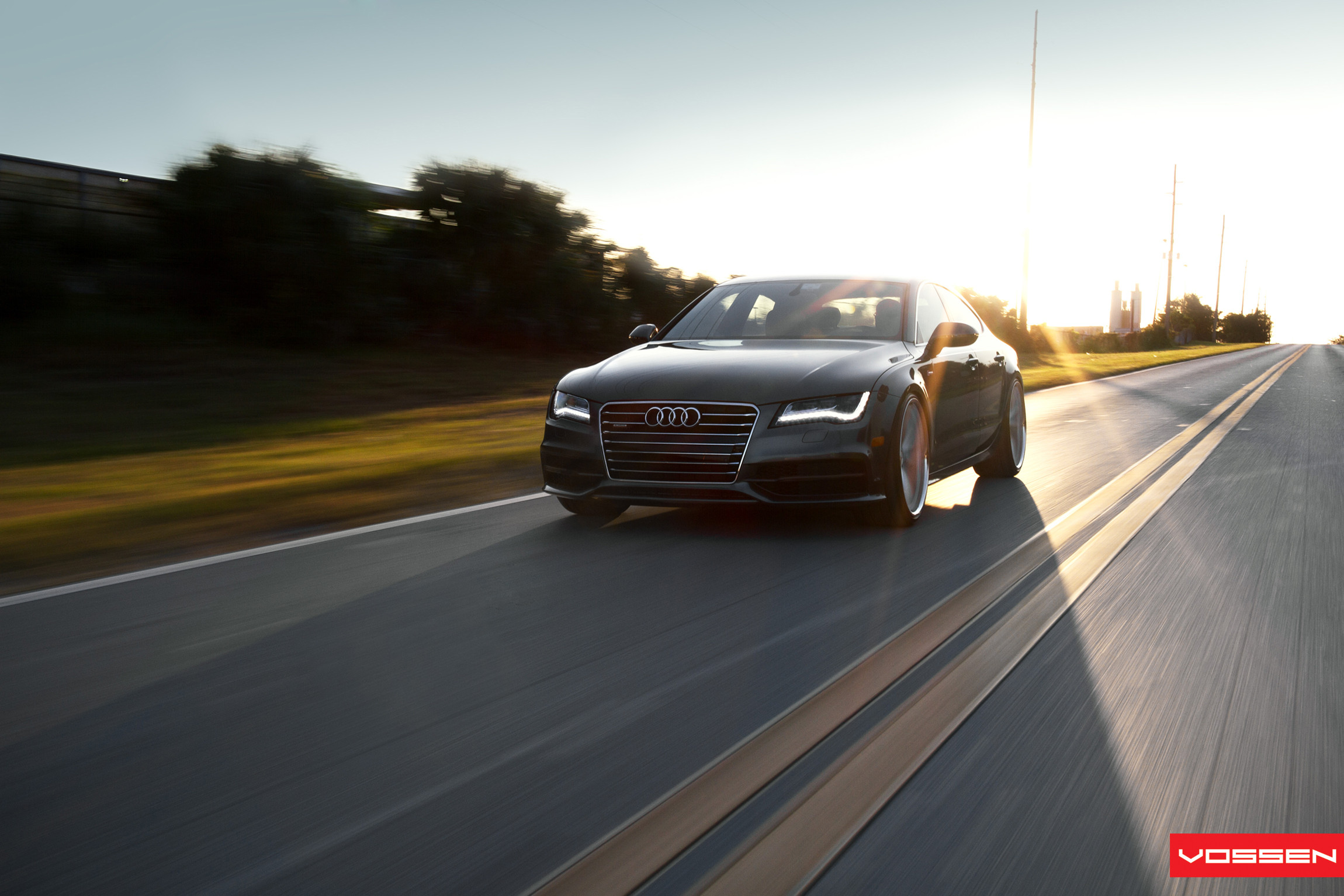 Black Audi A7 with Custom LED-Bar Style Headlights - Photo by Vossen