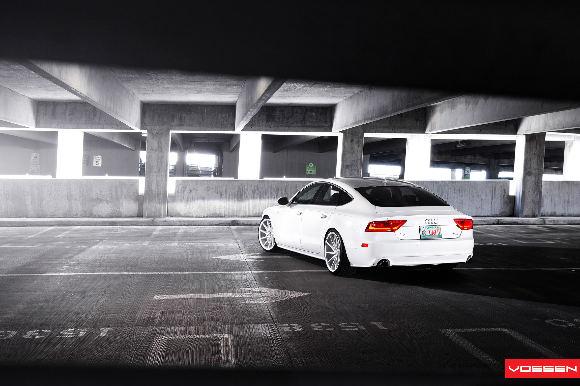 White Audi A7 with Aftermarket Rear Bumper Cover - Photo by Vossen