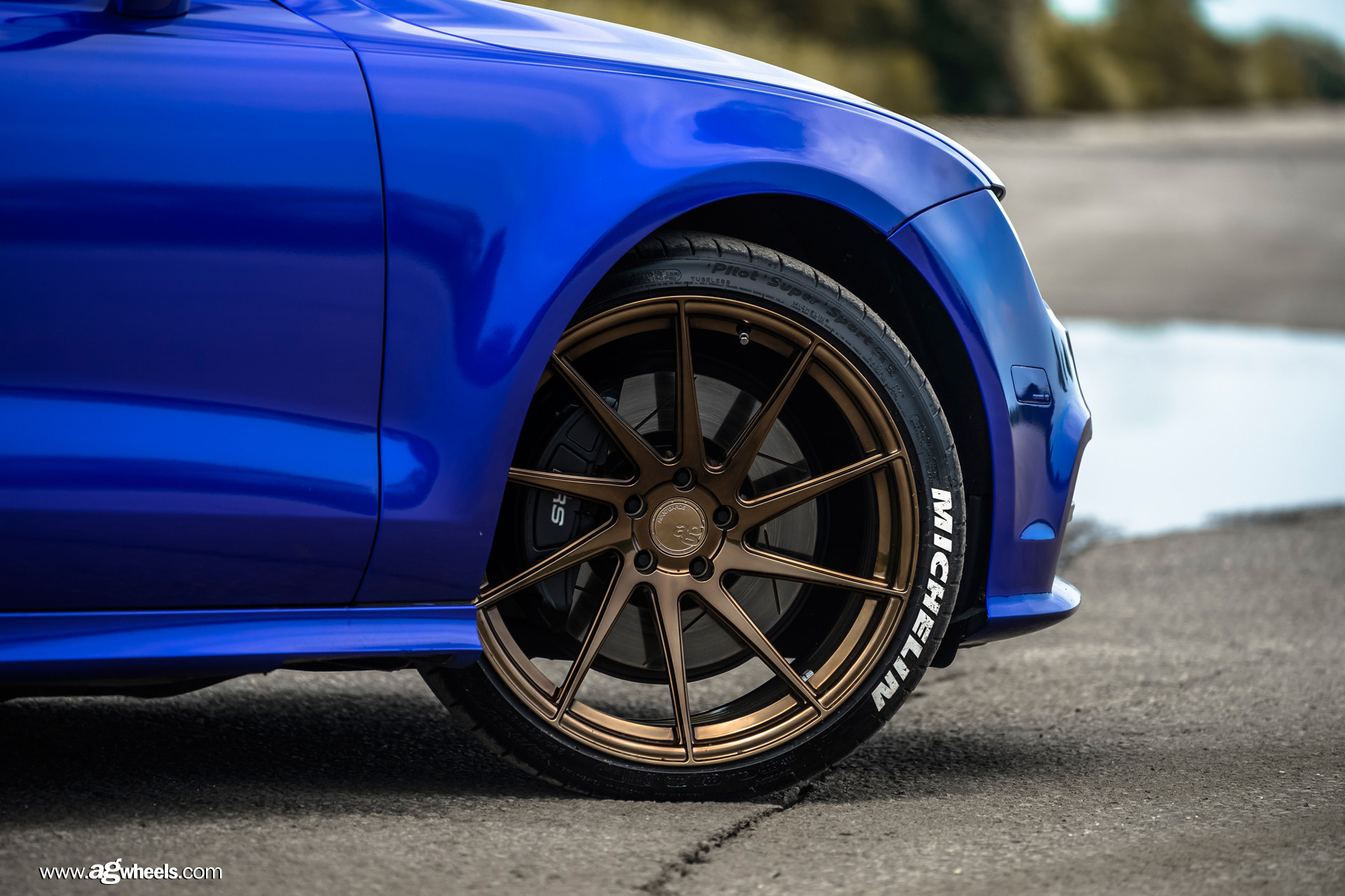 Blue Audi A7 with Custom Bronze Avant Garde Rims - Photo by Avant Garde Wheels