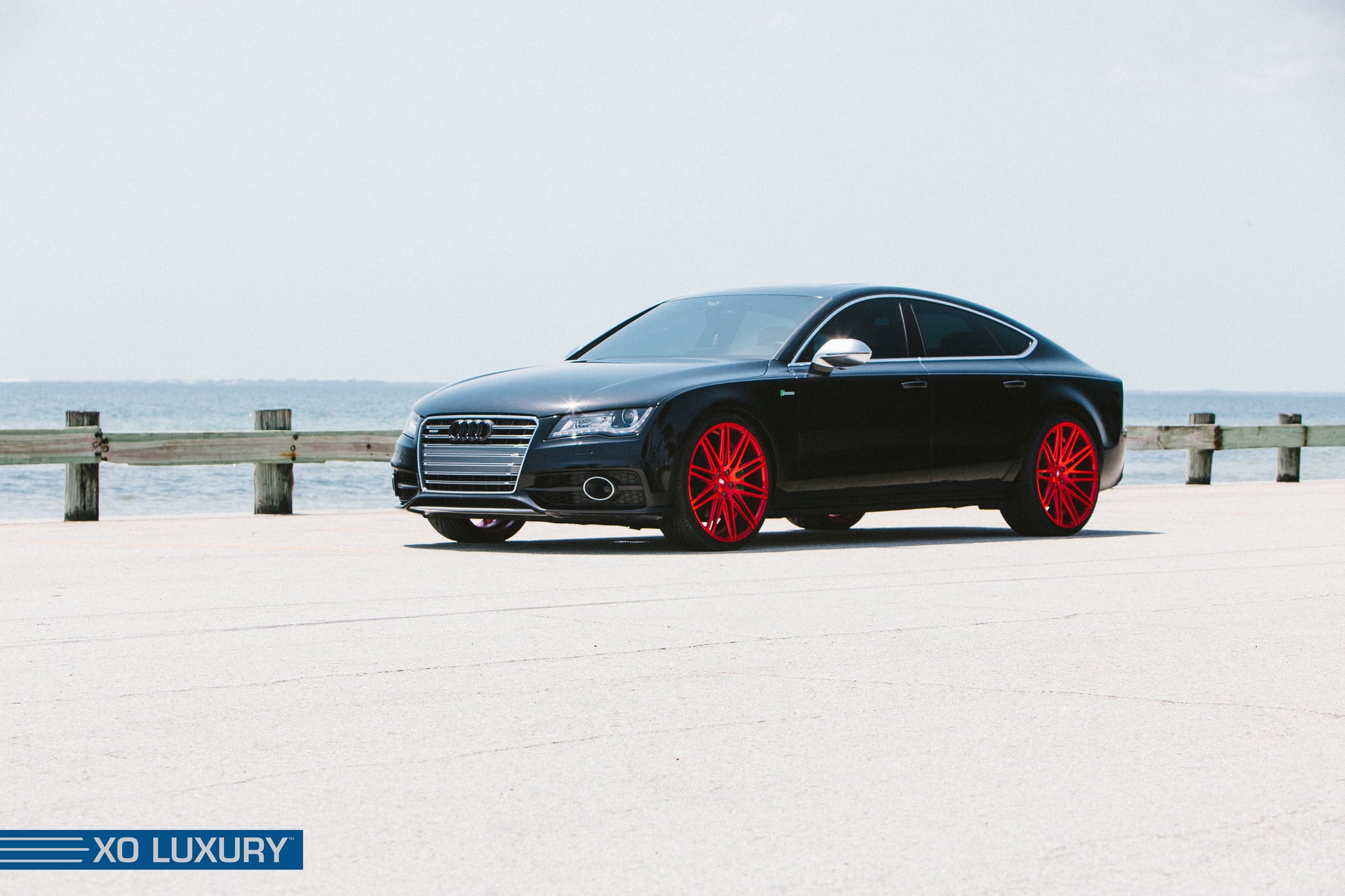Black Audi A7 Fastback on Candy Red Custom Wheels - Photo by XO Luxury