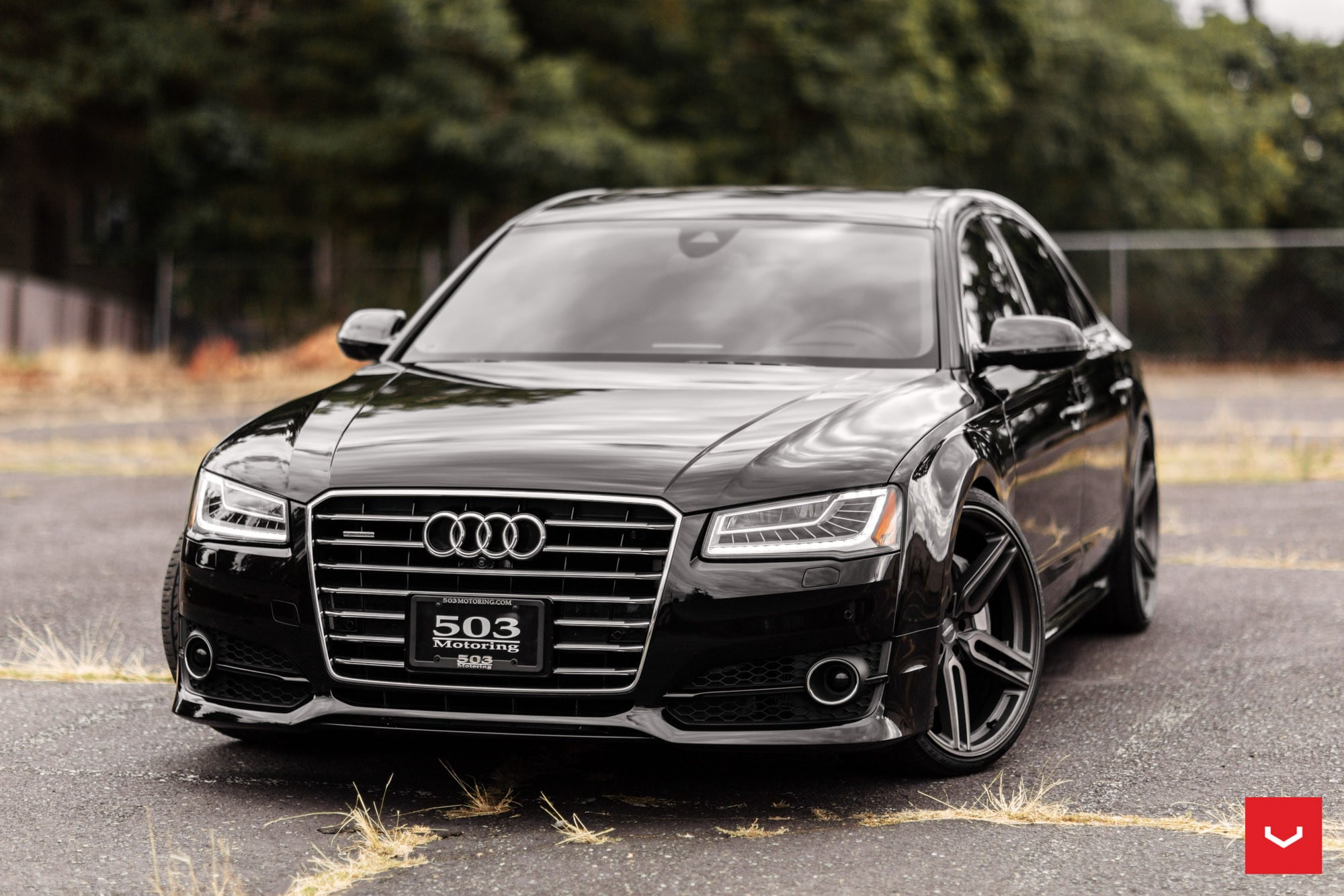 Black Audi A8 with Custom LED Headlights - Photo by Vossen