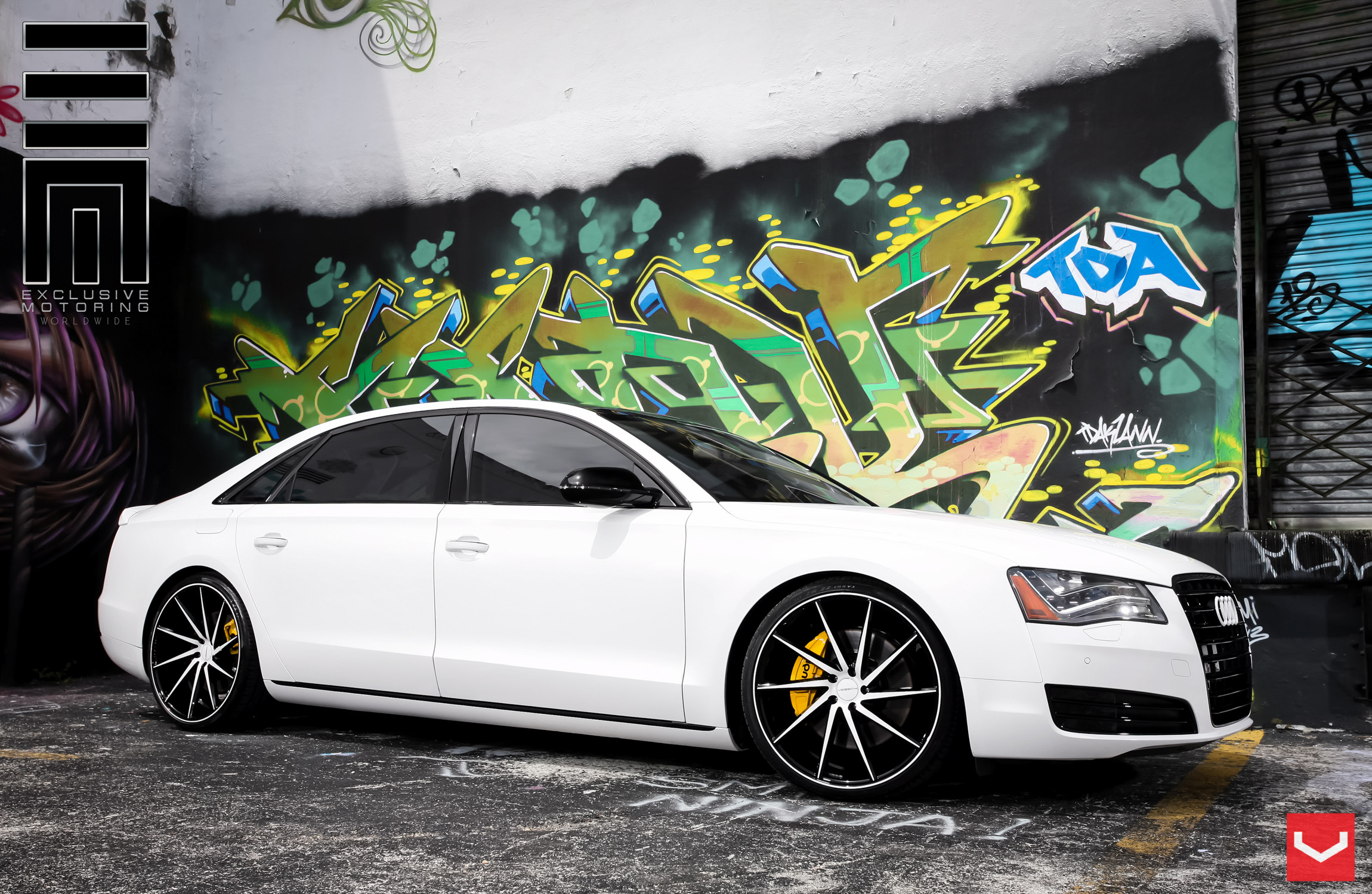 Custom Side Skirts on White Audi A8 - Photo by Vossen