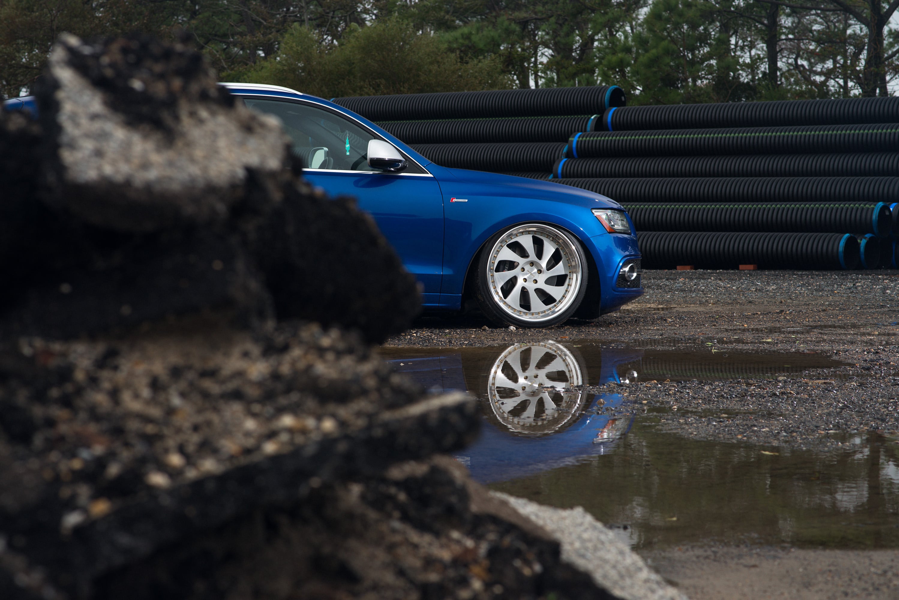 Blue Audi Q5 with Brushed Gloss Clear Rotiform Wheels - Photo by Rotiform
