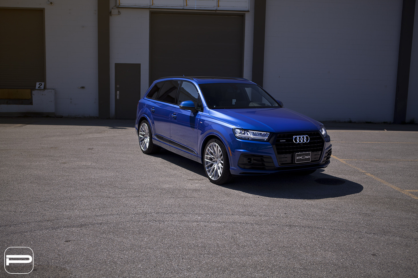 Blue Audi Q7 with Custom LED-Bar Style Headlights - Photo by PUR Wheels