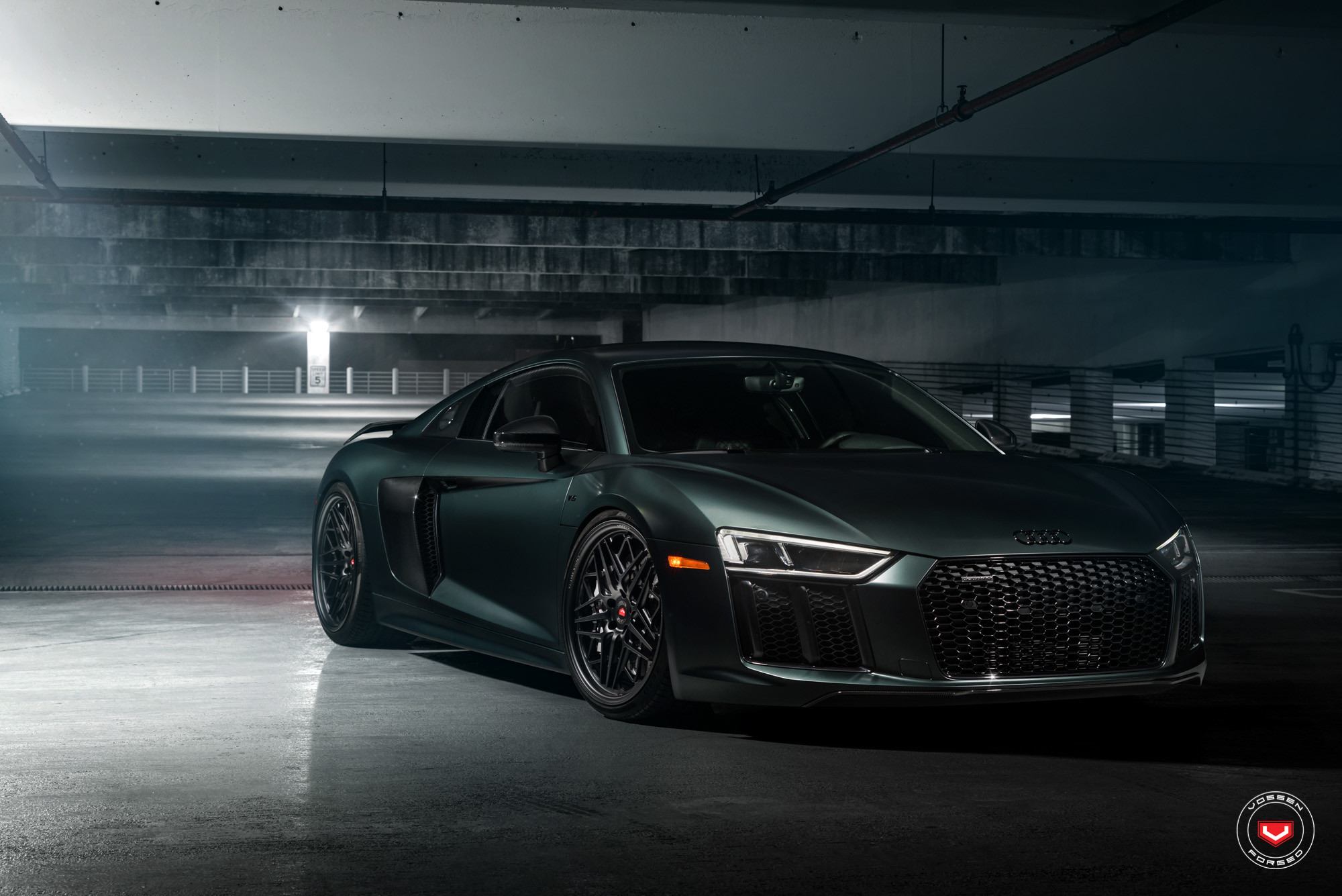 Mystery Green Audi R8 on Black Multispoke Wheels - Photo by Vossen