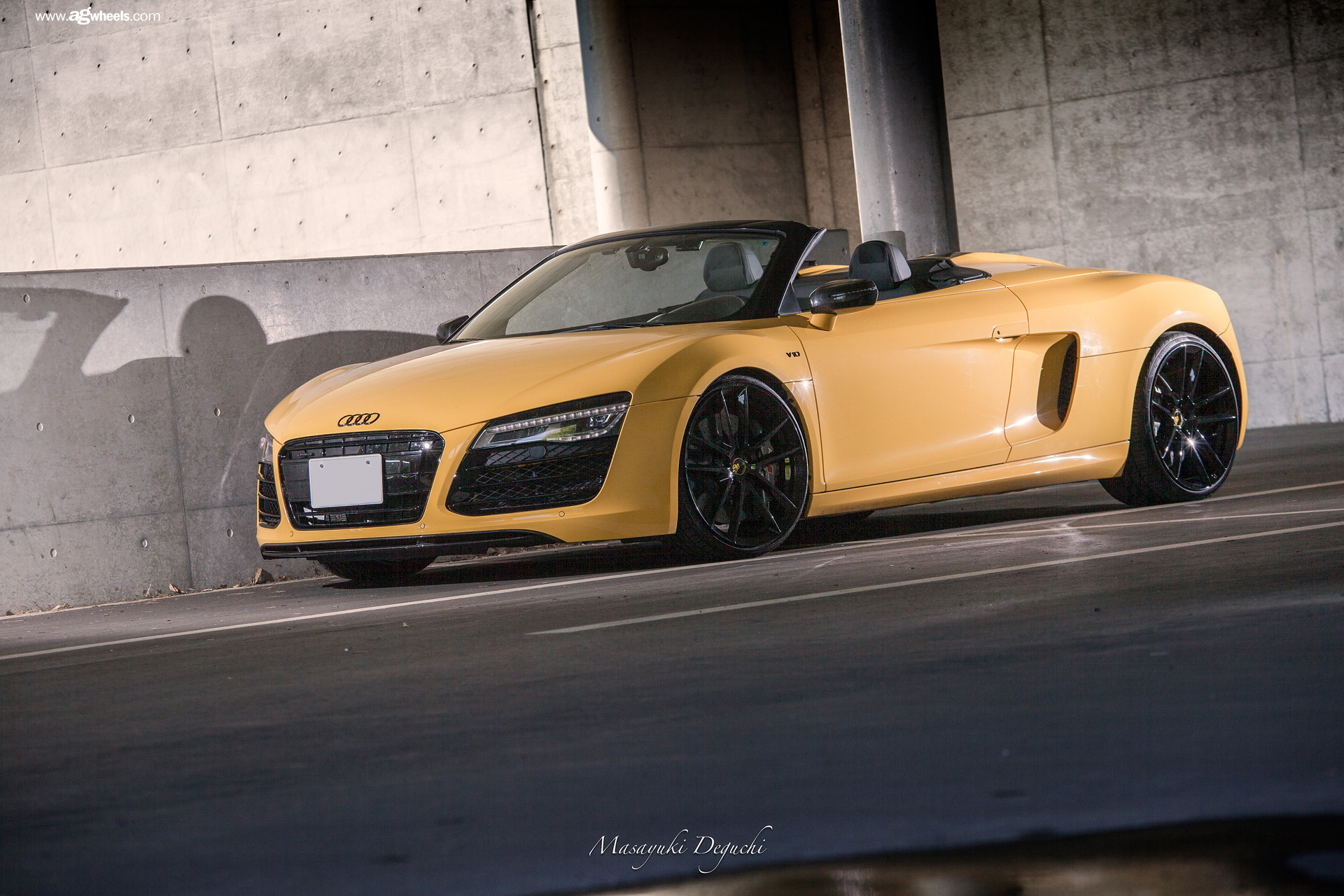 Hot Yellow Audi R8 Roadster on Black Custom Wheels - Photo by Avant Garde