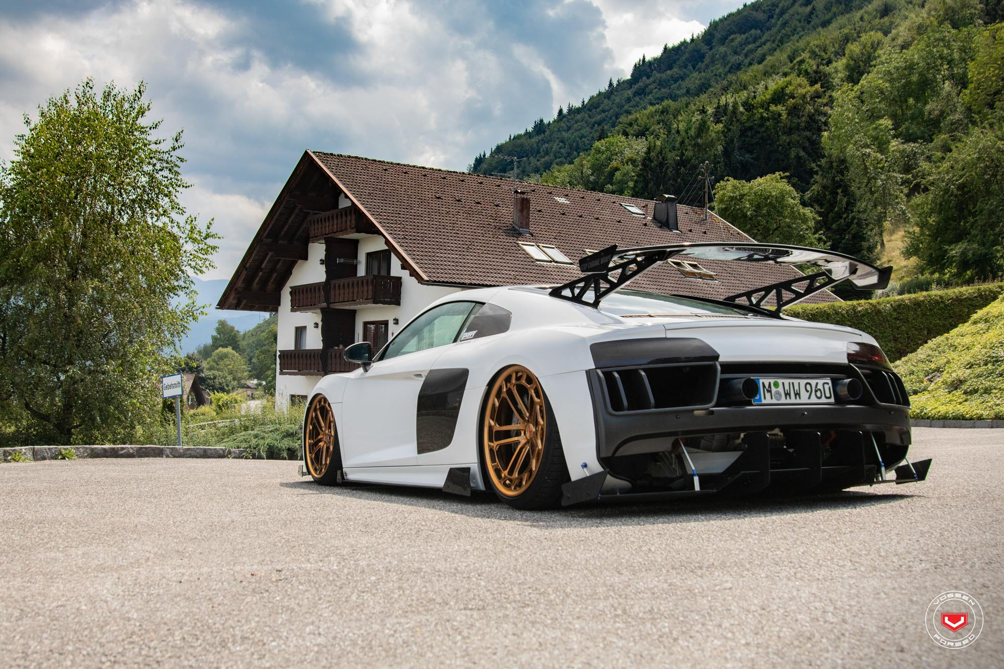 White Stanced Audi R8 with Large Wing Spoiler - Photo by Vossen