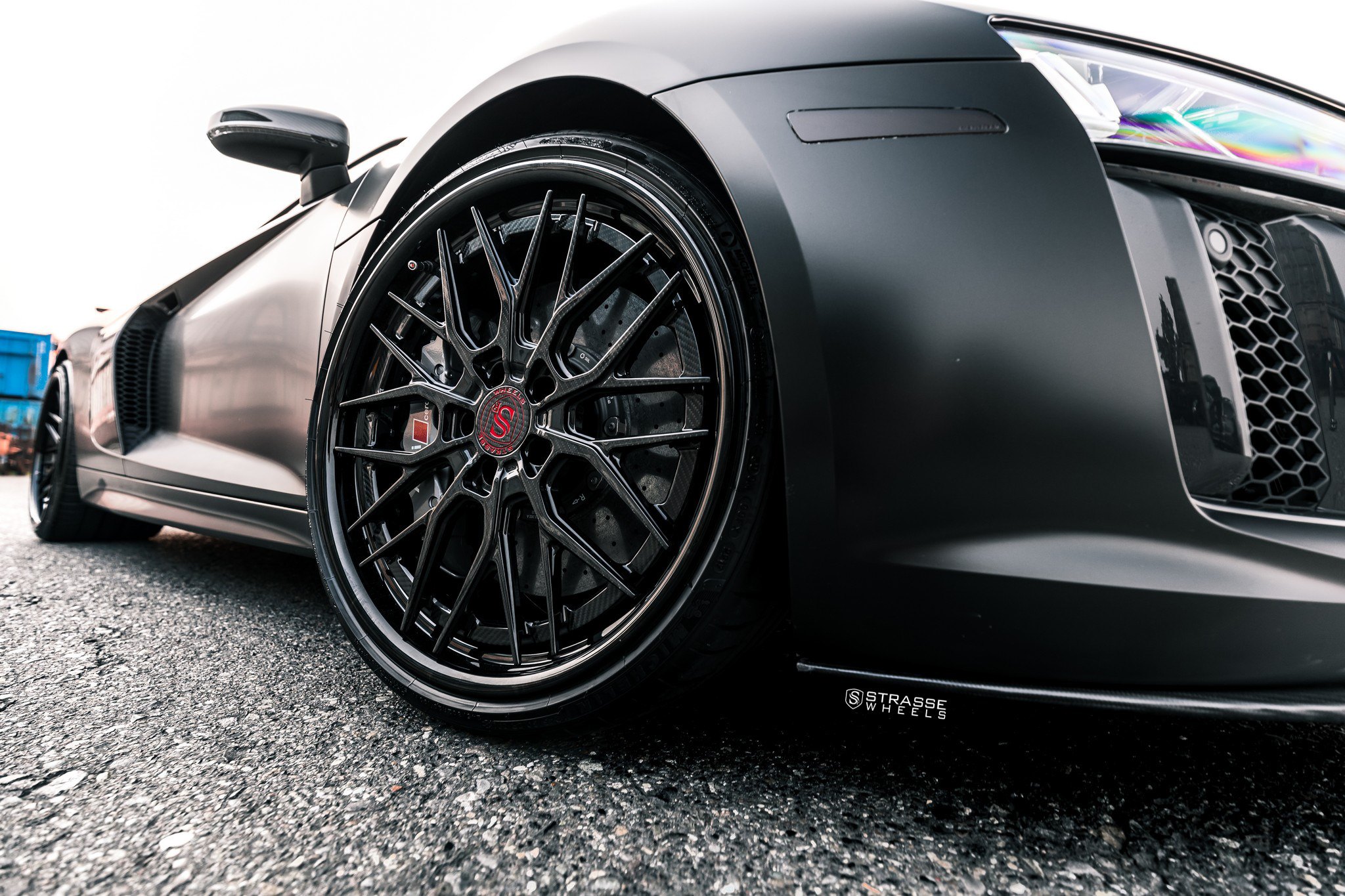 Carbon Fiber Strasse Rims on Black Audi R8 - Photo by Strasse Wheels.