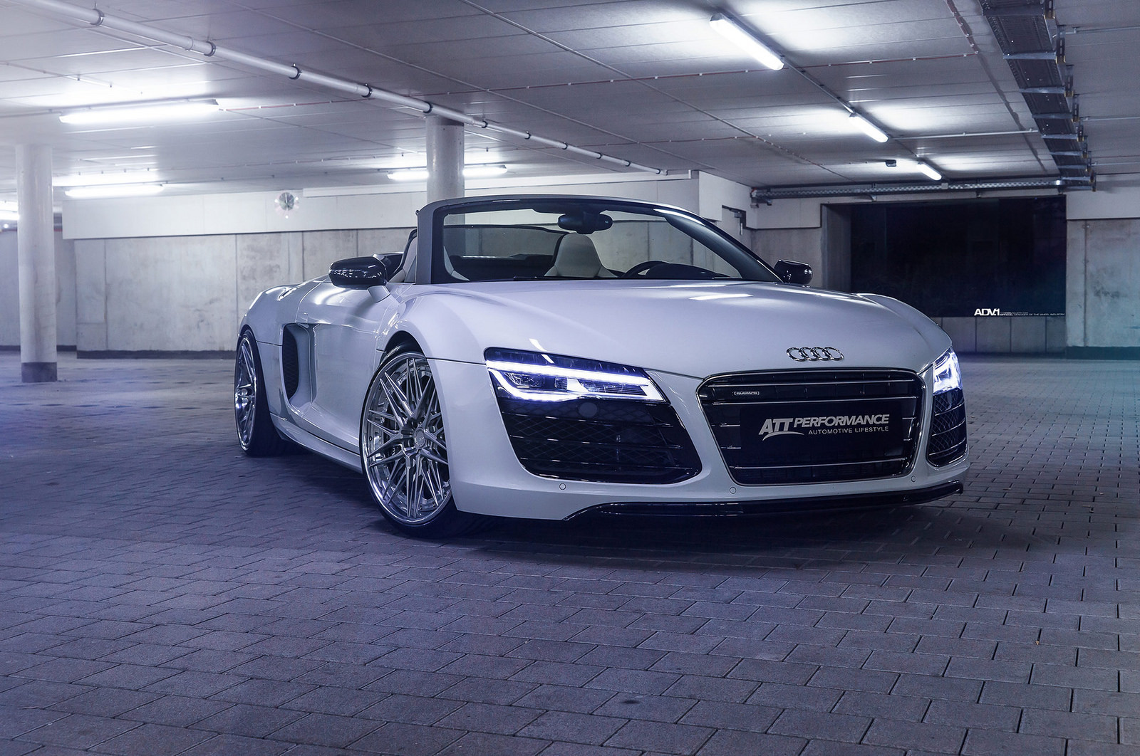 White Convertible Audi R8 with Custom Front Bumper Lip - Photo by ADV.1