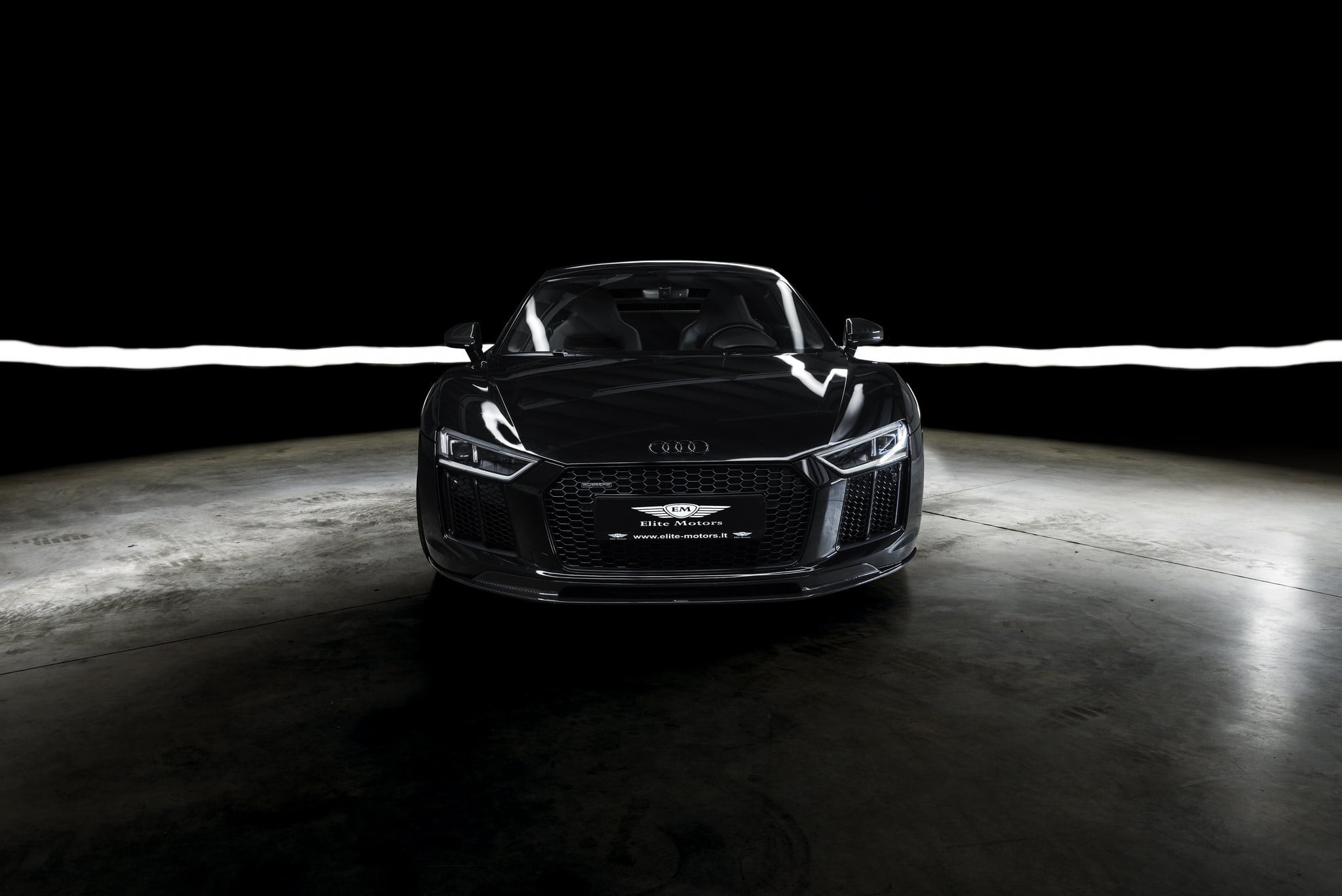 Carbon Fiber Front Bumper Lip on Black Audi R8 - Photo by Vorsteiner