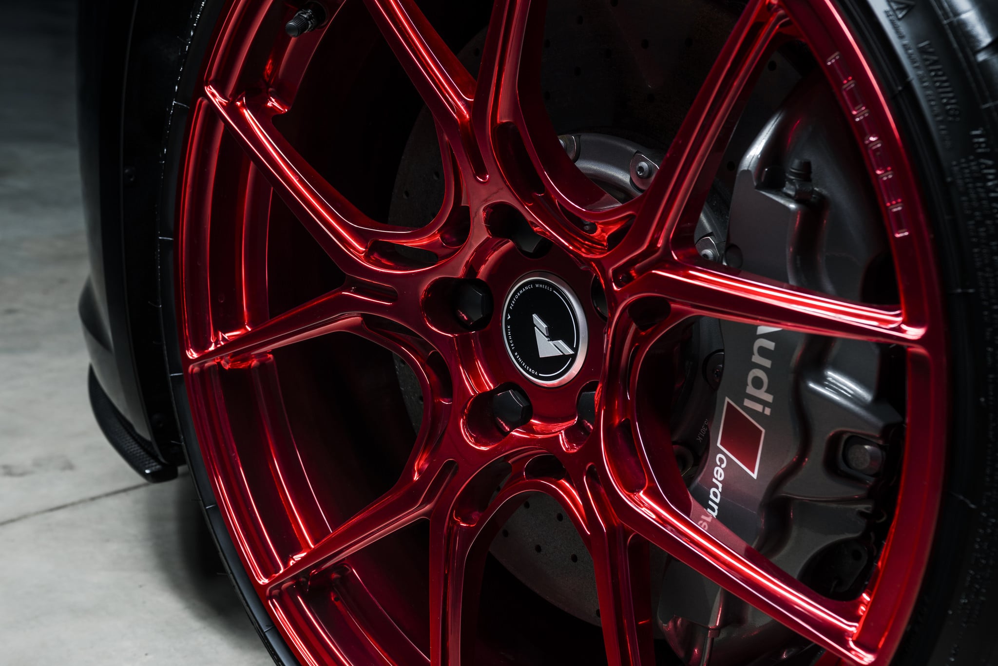 Gloss Red Vorsteiner Rims on Black Audi R8 - Photo by Vorsteiner