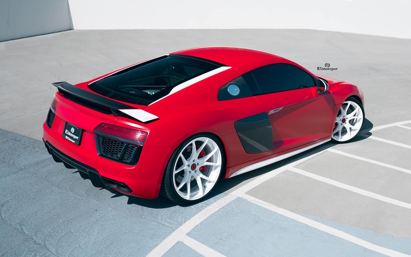 Red Audi R8 Accentuated with Custom White Side Skirts and Vorsteiner ...