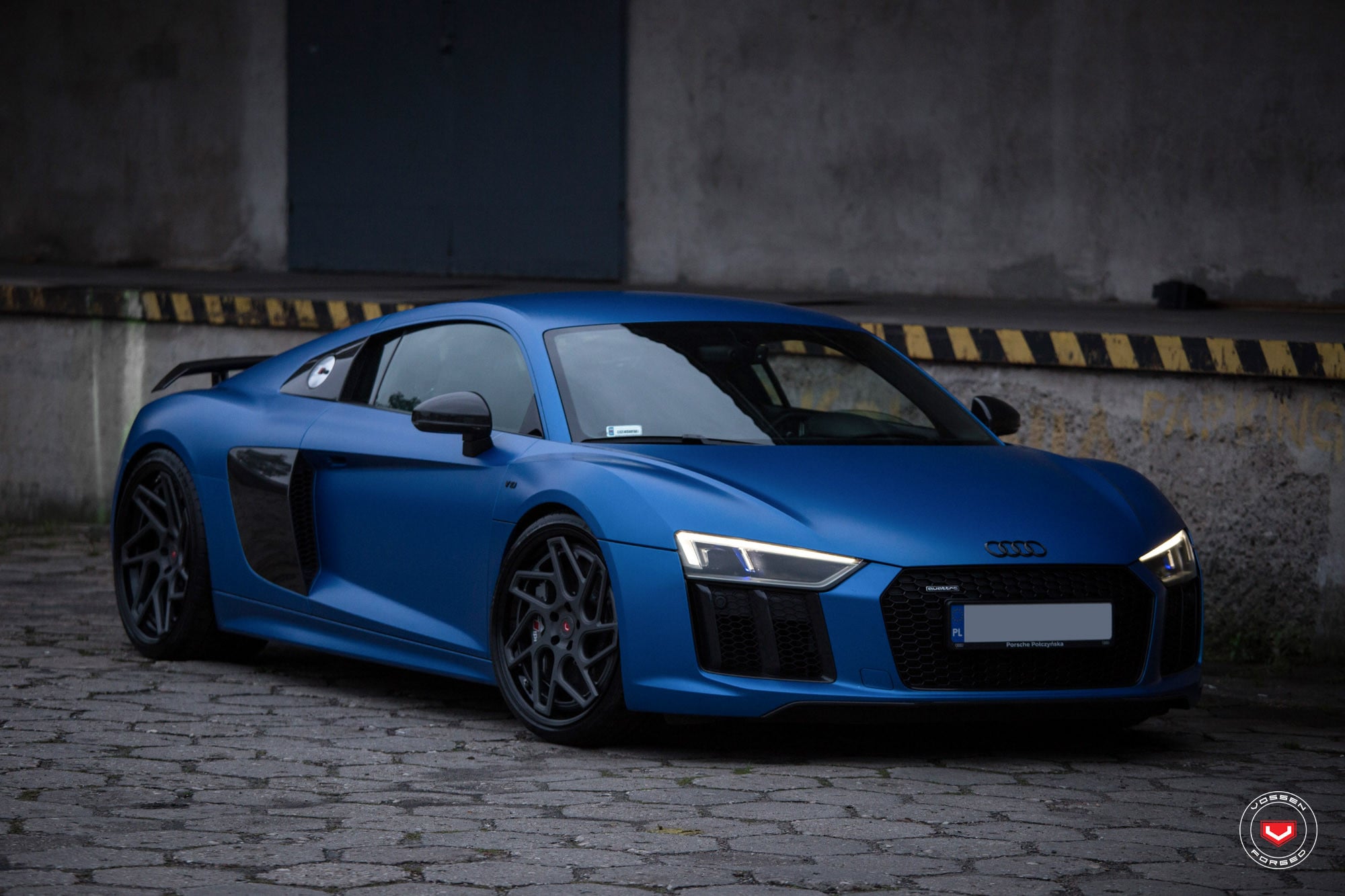 Aftermarket Side Scoops on Matte Blue Audi R8 - Photo by Vossen Wheels