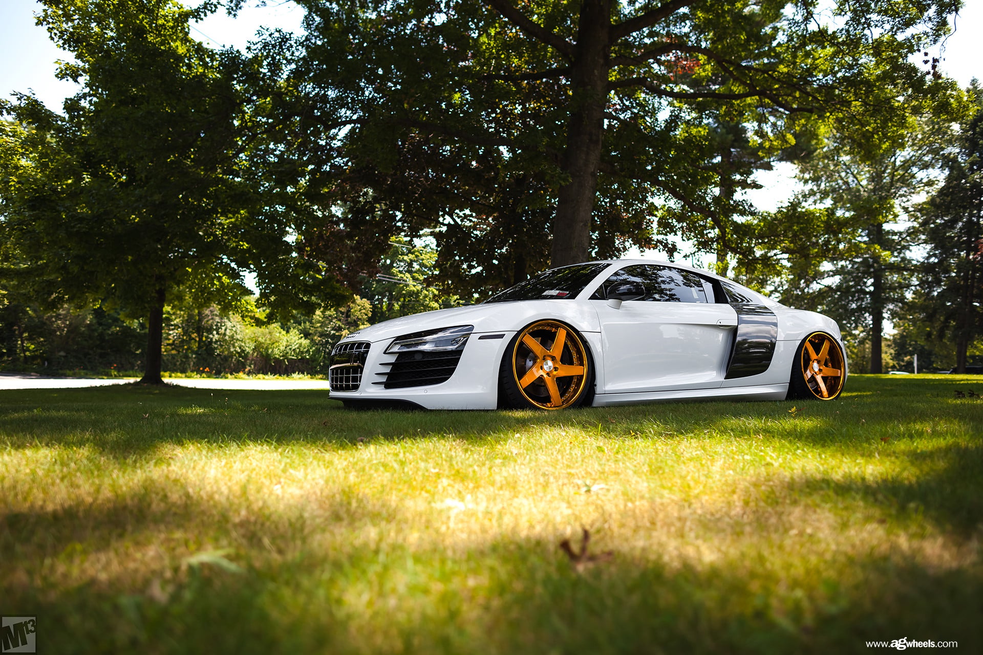 Slammed Audi R8 on Gold Custom Wheels - Photo by Avant Garde