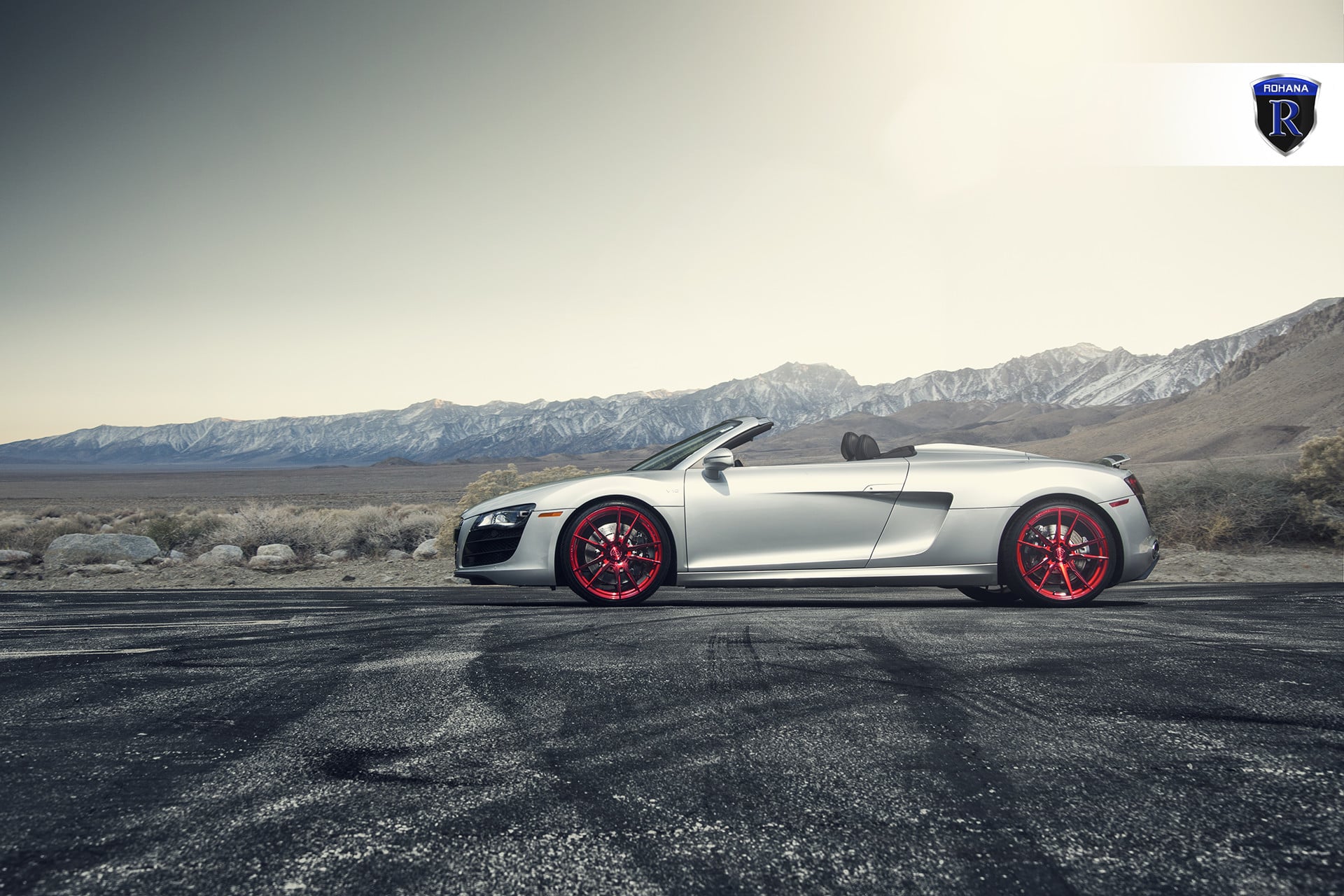 Silver Audi R8 Roadster With Red Rims - Photo by Rohana Wheels