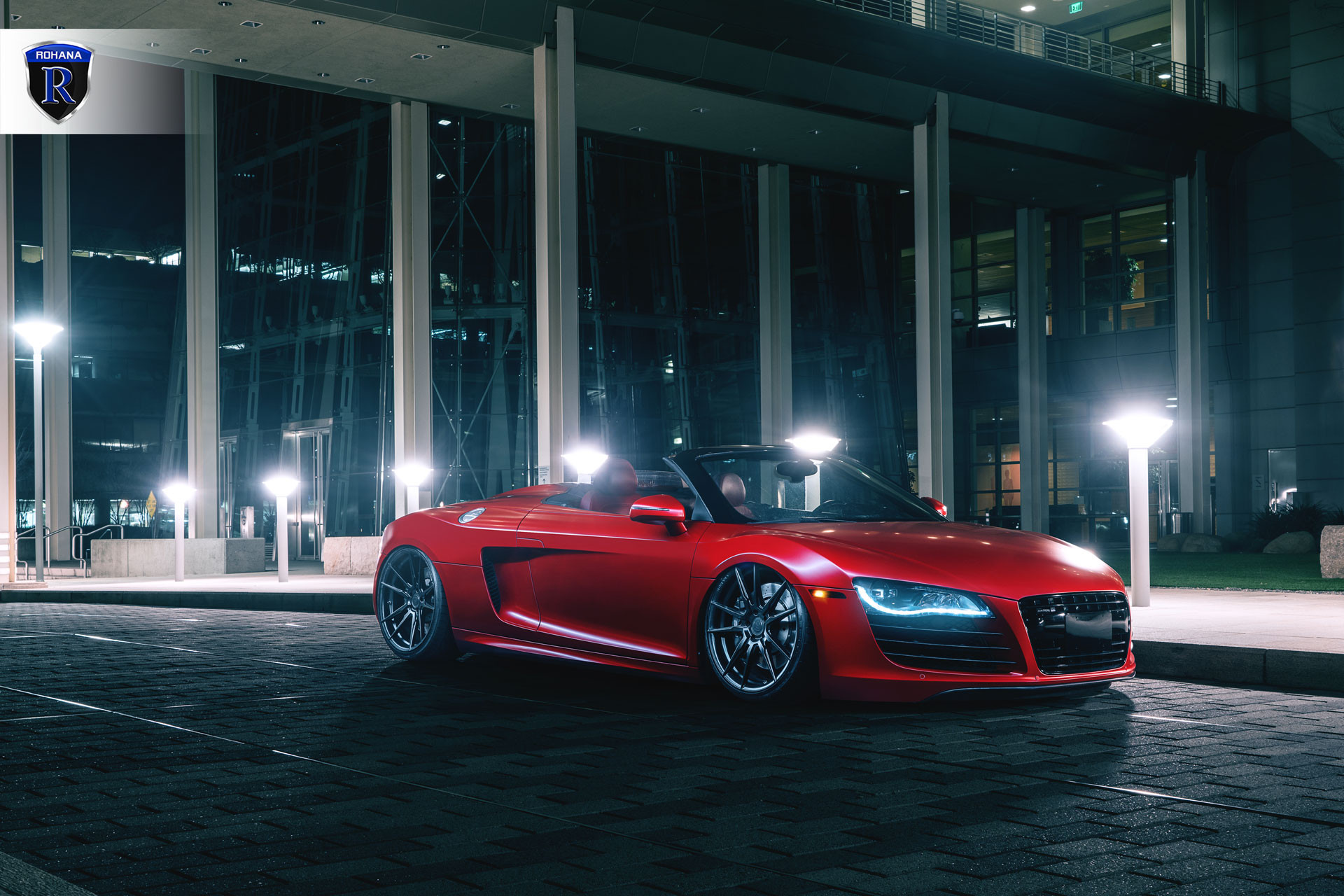 Red Audi R8 Roadster With Lowered Suspension - Photo by Rohana Wheels