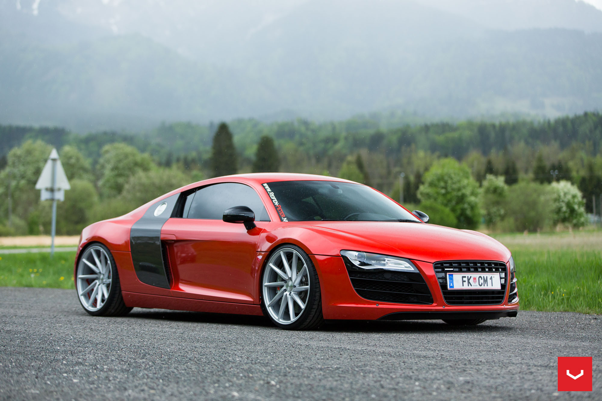 Headlights with LED-Bars on Red Audi R8 - Photo by Vossen