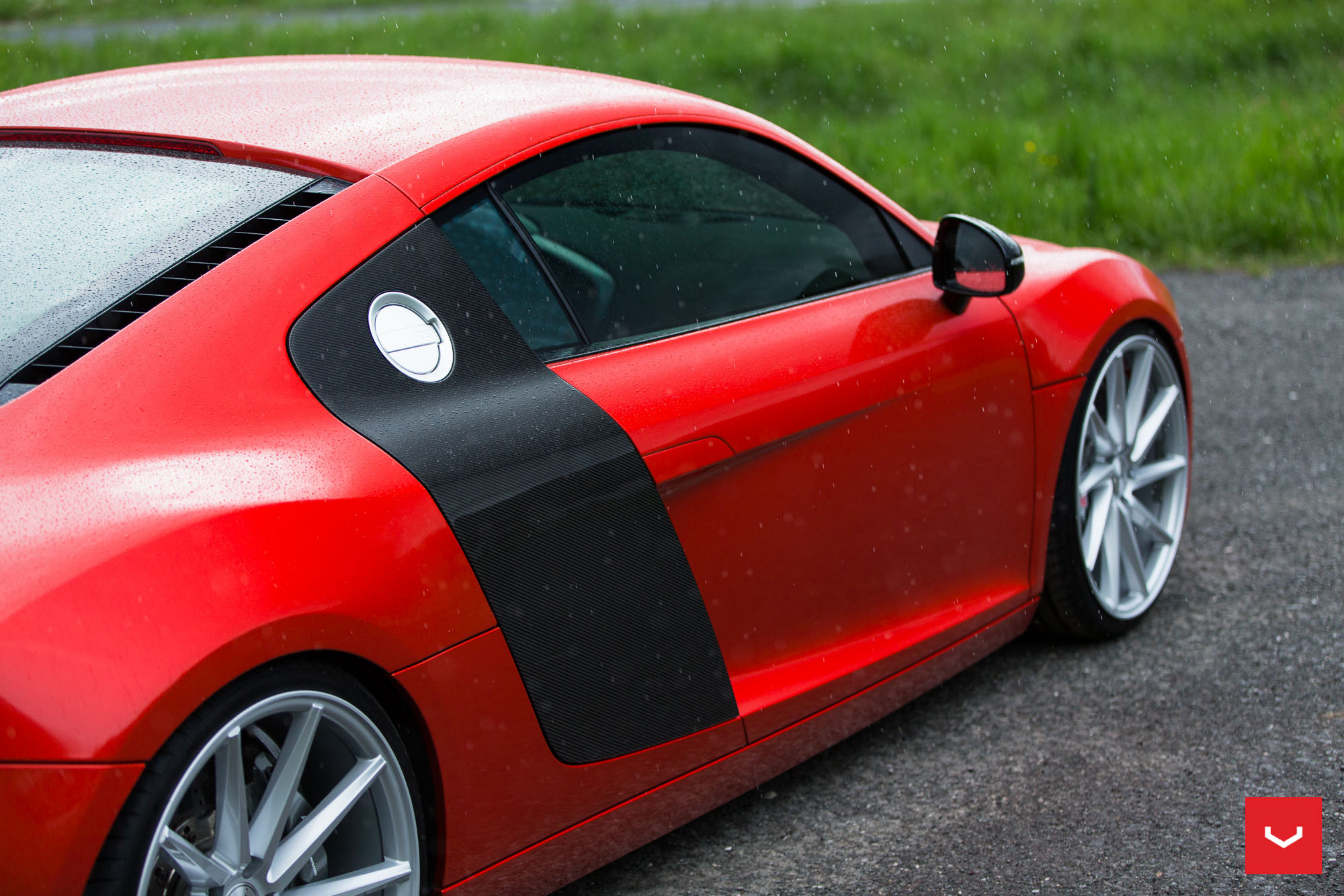 Red Audi R8 with Carbon Fiber Bodyside Insert - Photo by Vossen