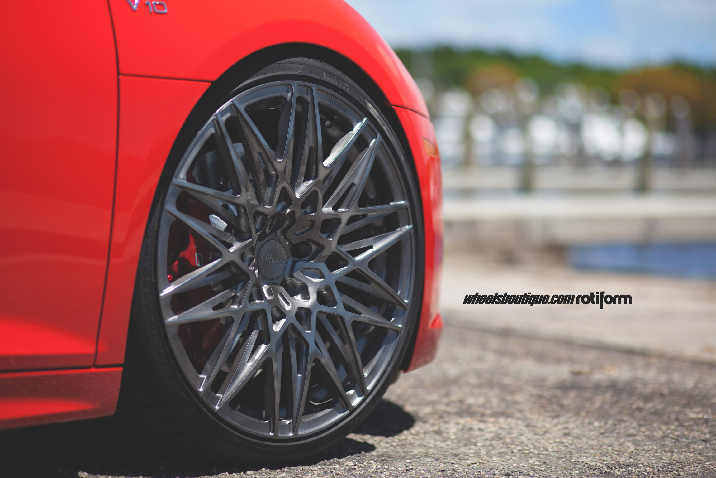 Red Audi R8 with Matte Brushed Rotiform Wheels - Photo by Rotiform