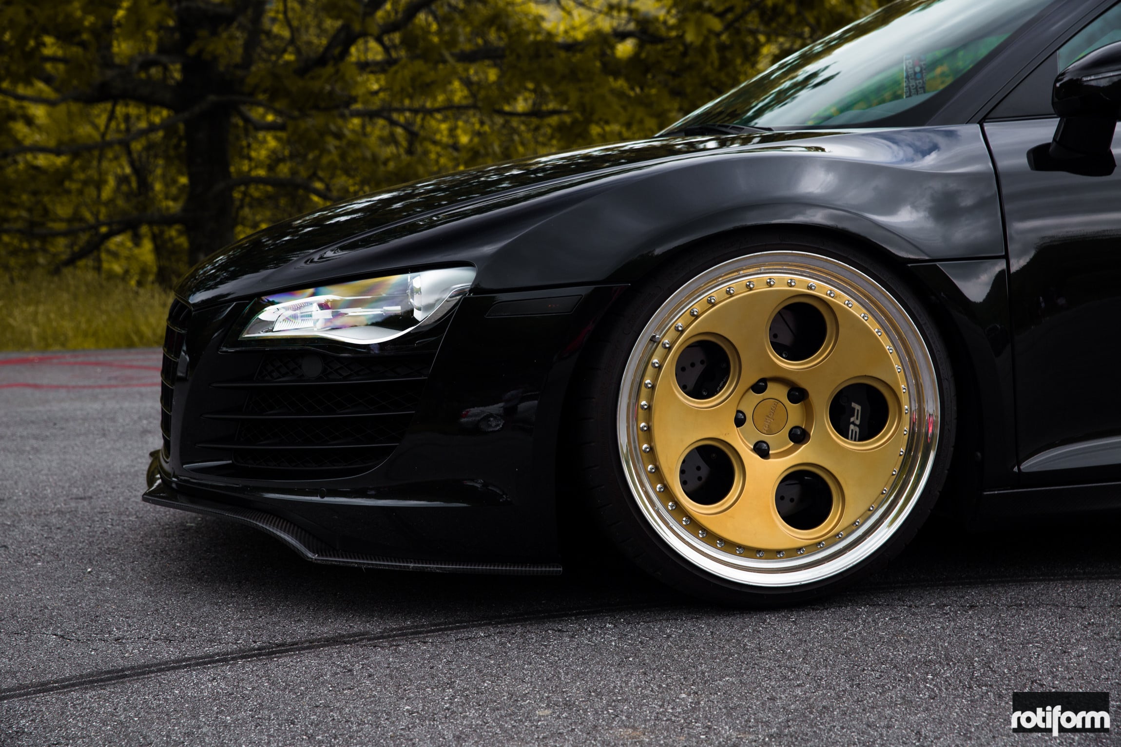 Matte Candy Gold Rotiform Rims on Black Audi R8 - Photo by Rotiform