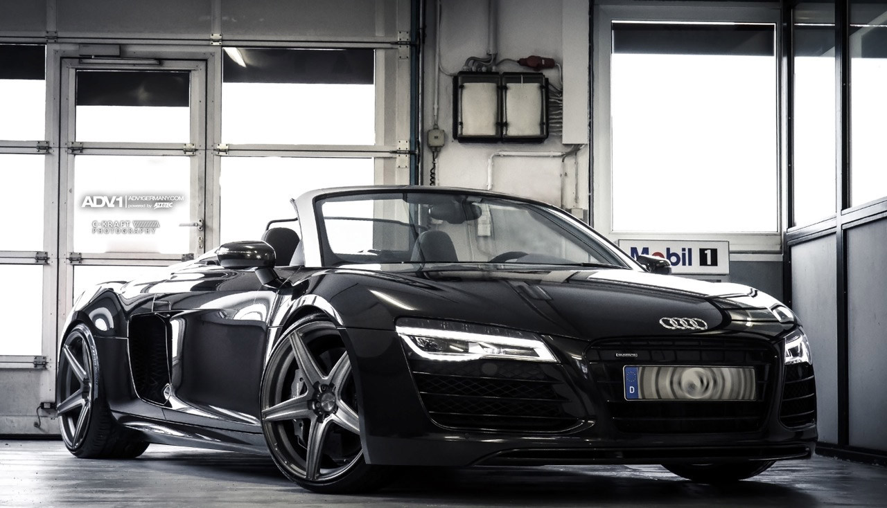 Black Convertible Audi R8 with Custom DRL-Bar Headlights - Photo by ADV.1