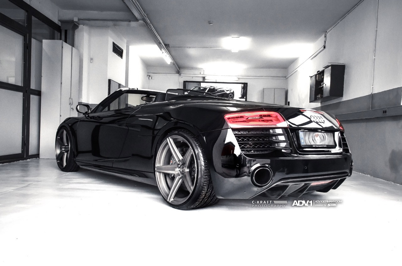 Aftermarket Rear Diffuser on Black Convertible Audi R8 - Photo by ADV.1
