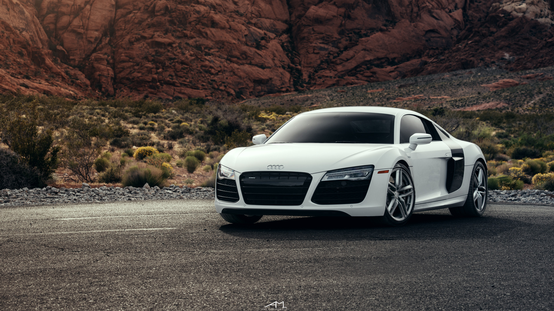 Brushed Aluminum Wheels on Custom White Audi R8 - Photo by Arlen Liverman