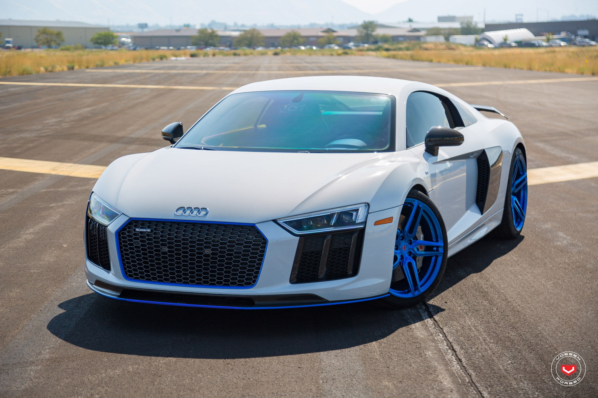 White Audi R8 with Carbon Fiber Front Lip - Photo by Vossen