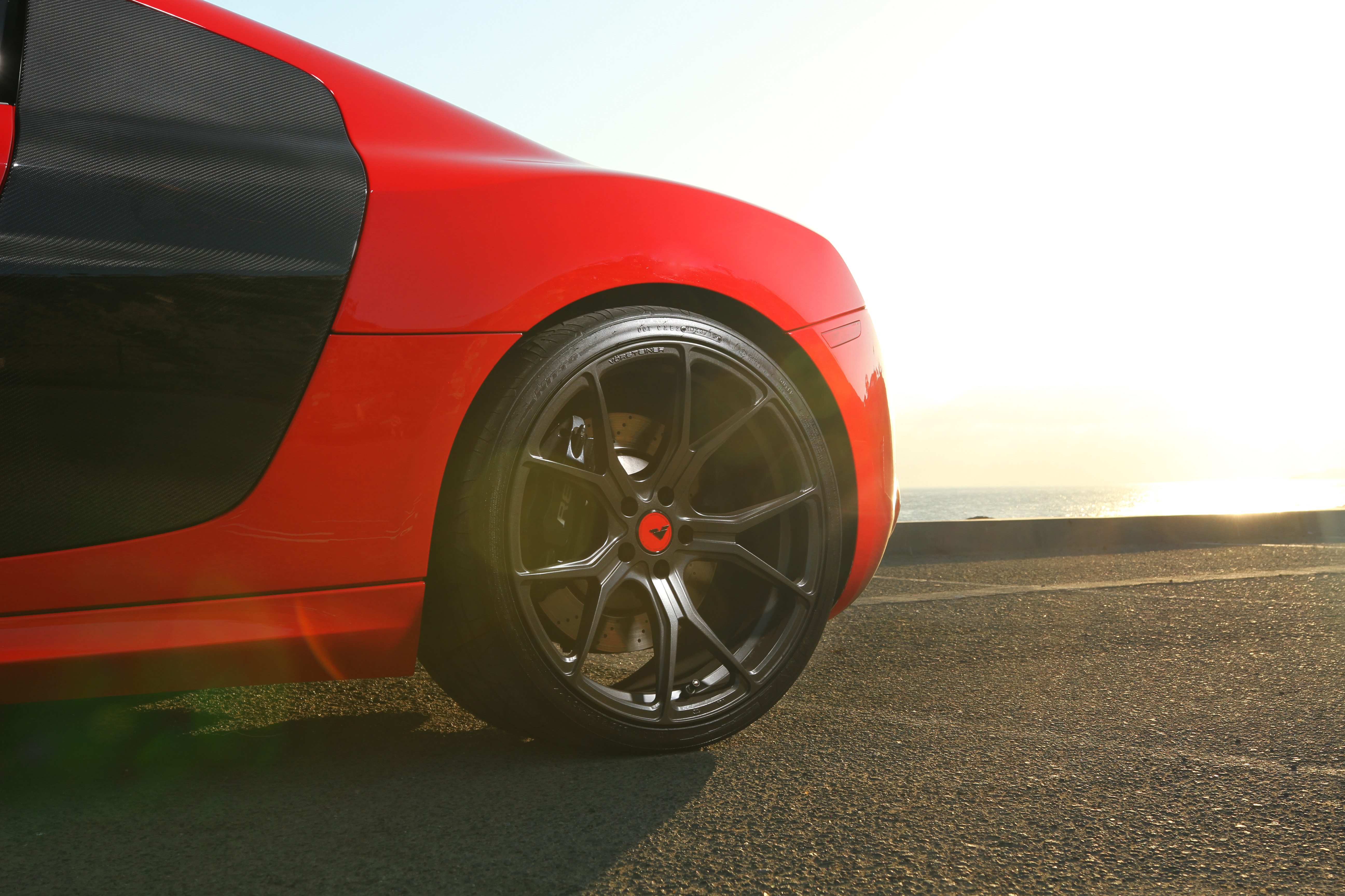 Graphite Vorsteiner Rims on Custom Red Audi R8 - Photo by Vorstiner