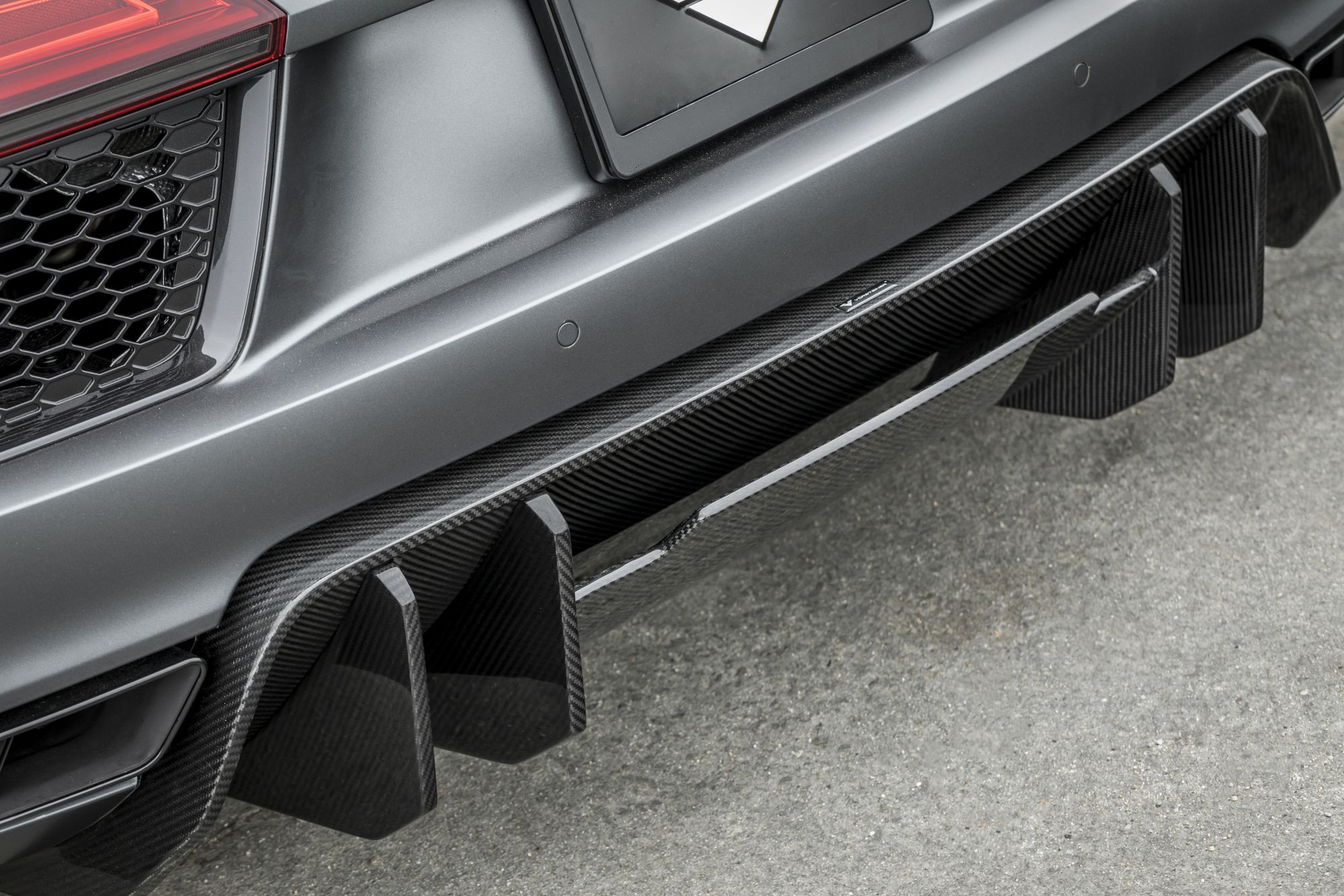 Custom Carbon Fiber Diffuser on Gray Audi R8 - Photo by Vorstiner