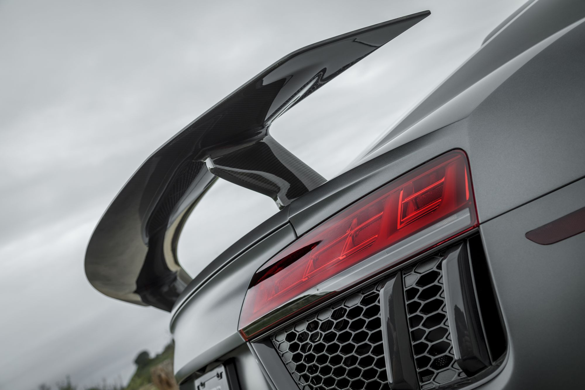 Gray Audi R8 with Carbon Fiber Rear Spoiler - Photo by Vorstiner